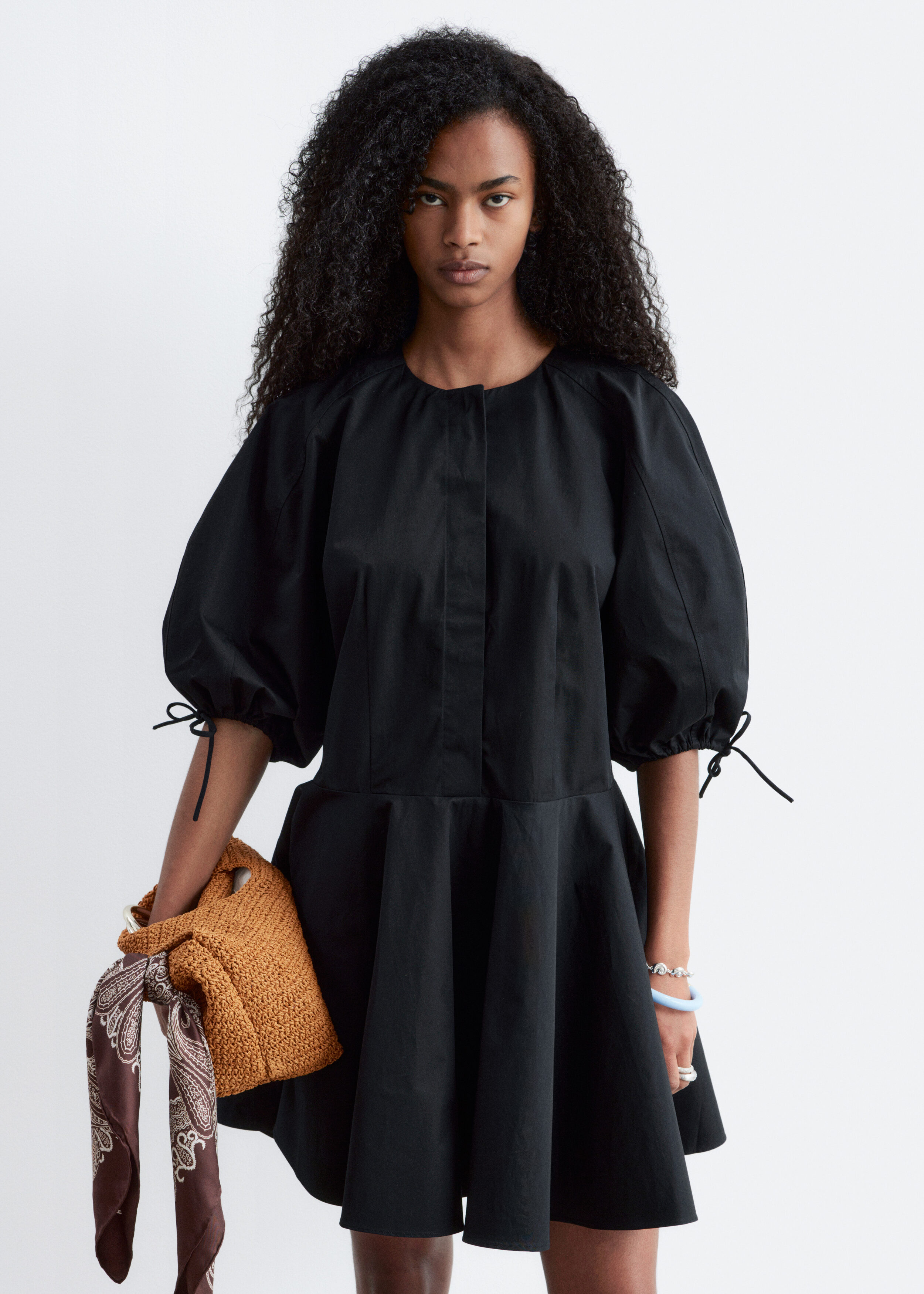 トップス AMERI BUMPY VOLUME MINI DRESS Volume-Sleeve Mini Dress - Black - & Other Stories US
