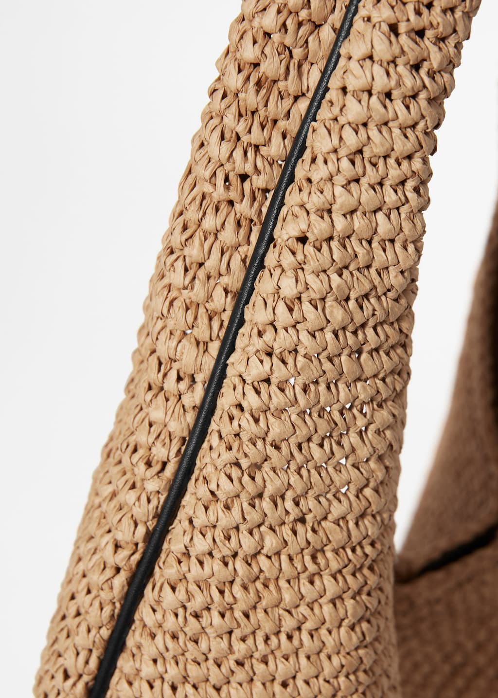 Image of Leather-Piping Straw Shoulder Bag