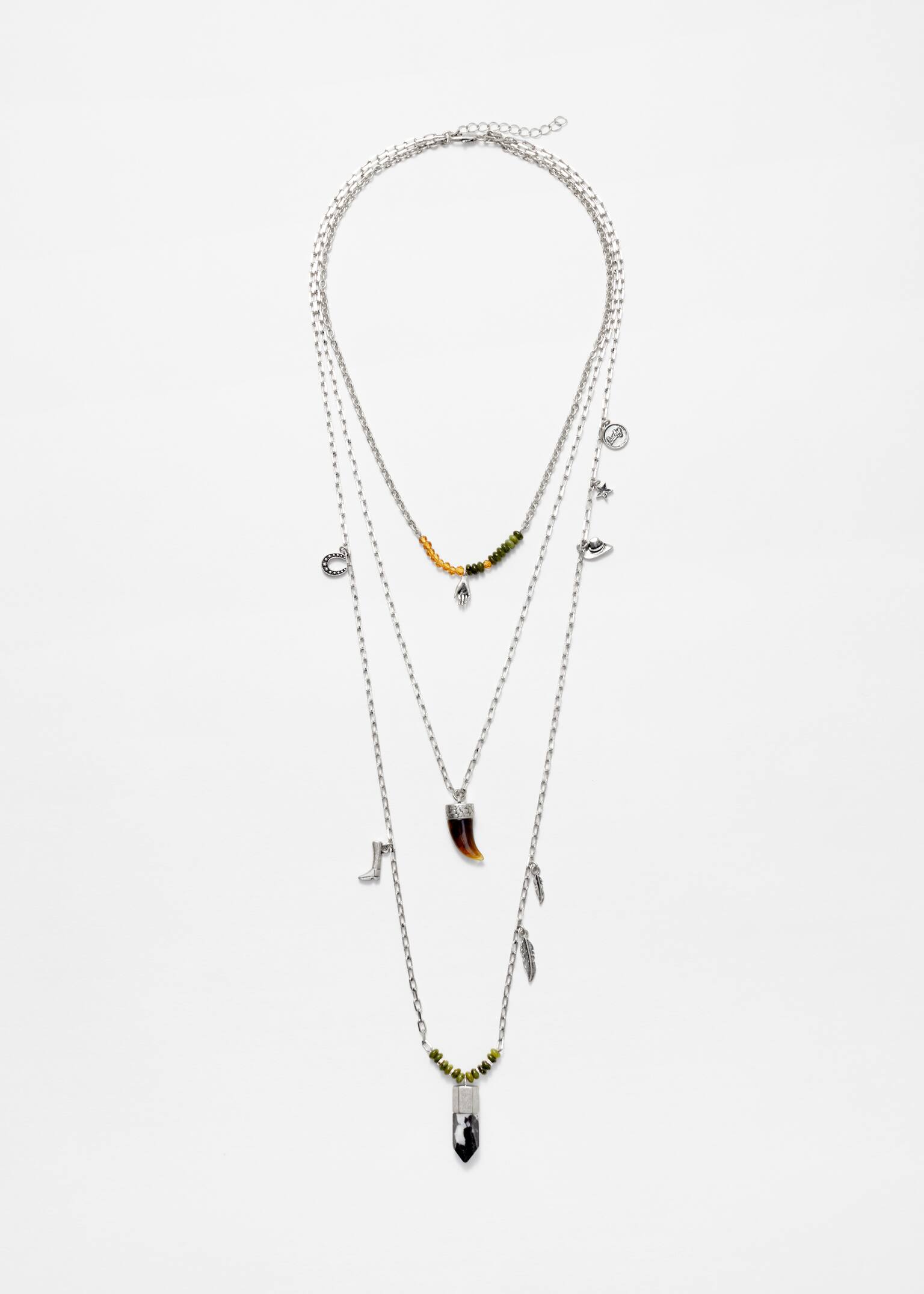 Layered Pendant Necklace - Silver