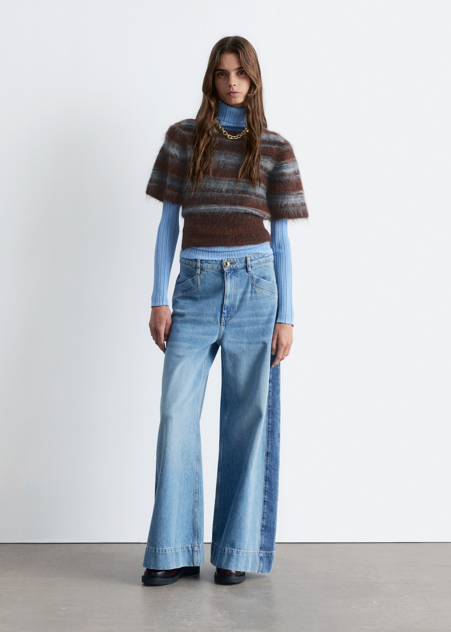 Jeans mit weitem, langem Bein - Mittelblau