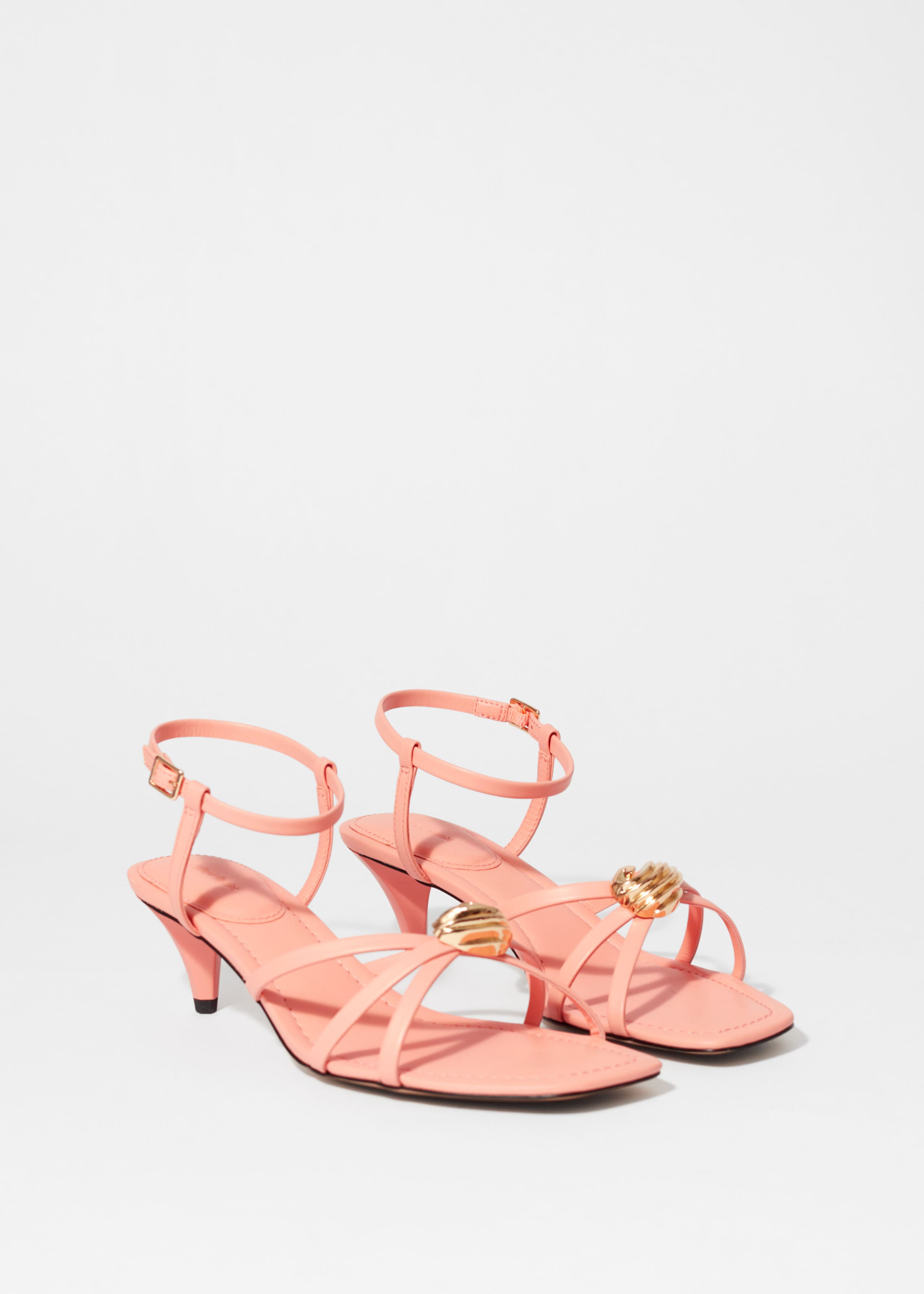 Image of Embellished Heeled Leather Sandals