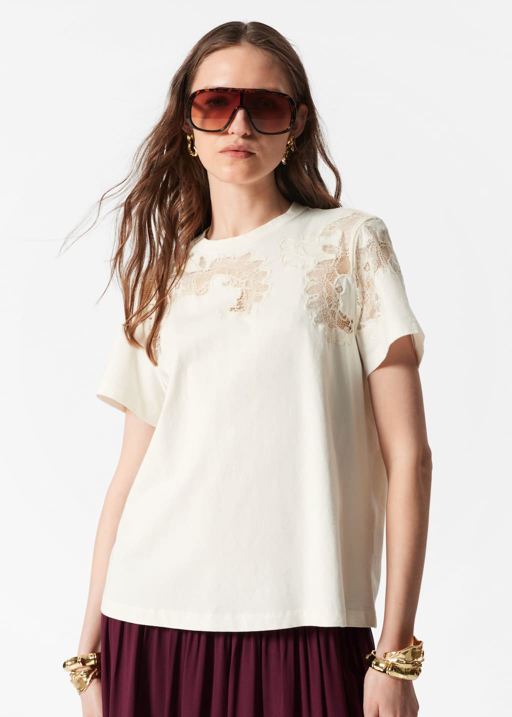 Image of T-shirt en dentelle brodée