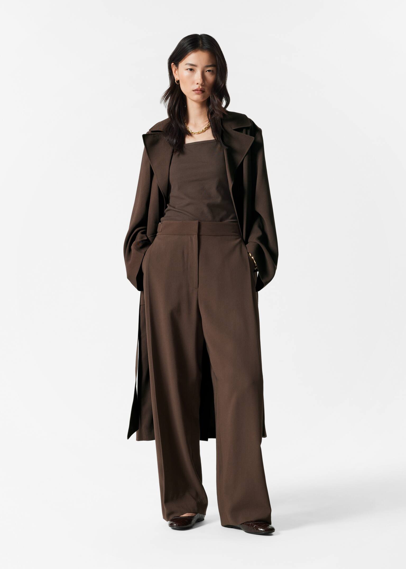 Pantalon large plissé - Marron foncé