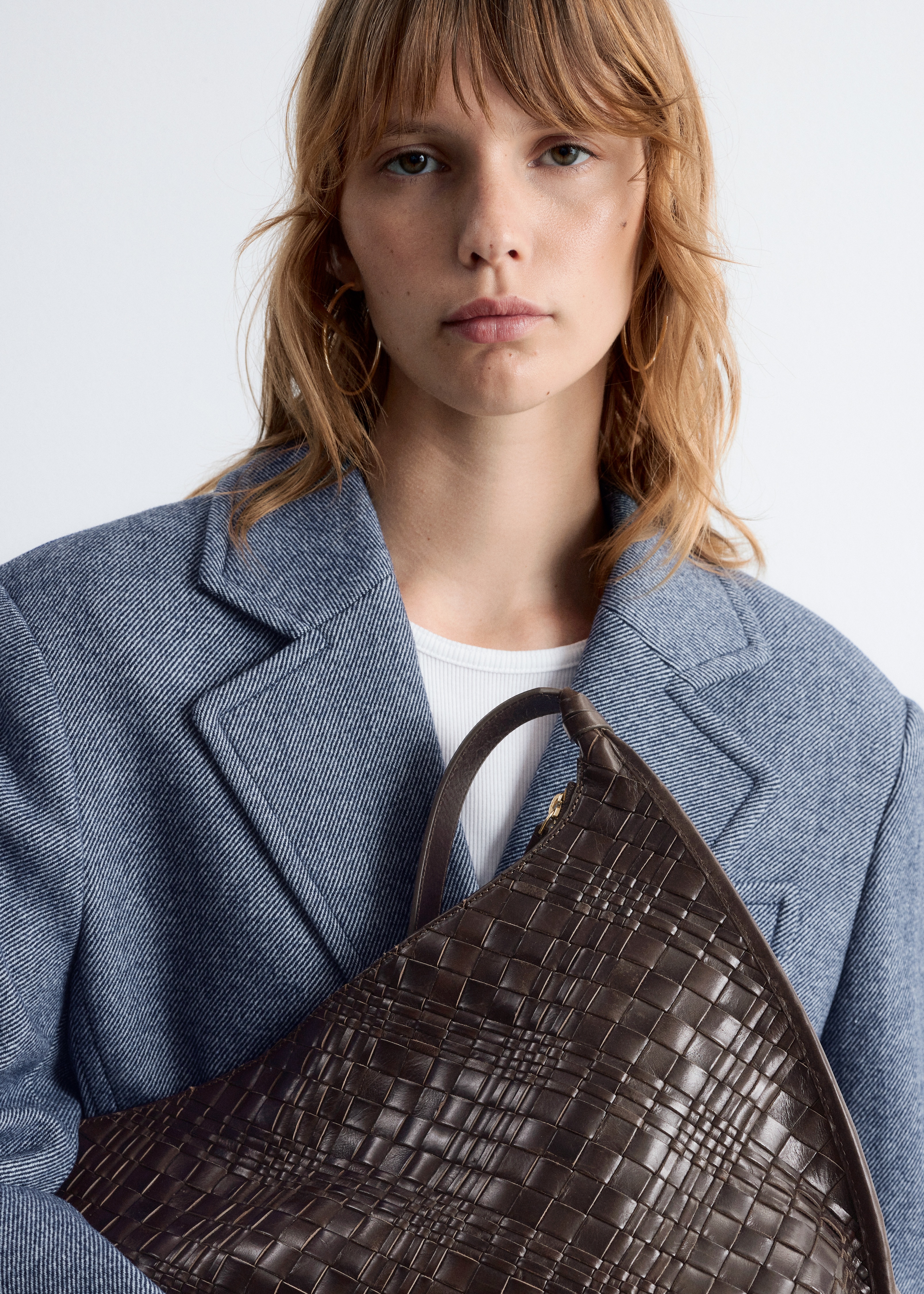 Torba na zakupy z plecionej skóry - Ciemnobrązowy/Rdzawy/Czarny