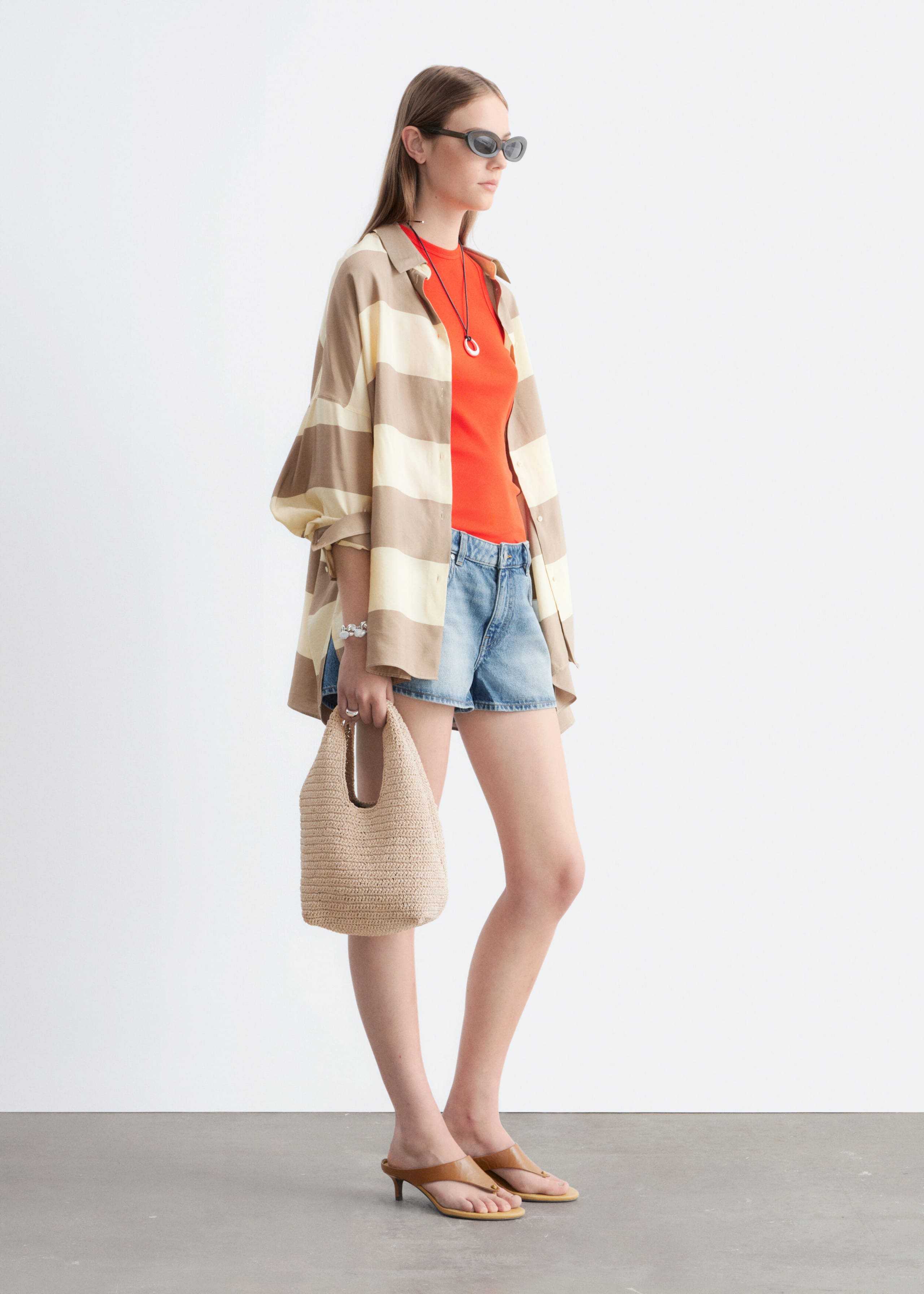 Low-Waist Denim Mini Shorts - Mid Blue - Lookbook