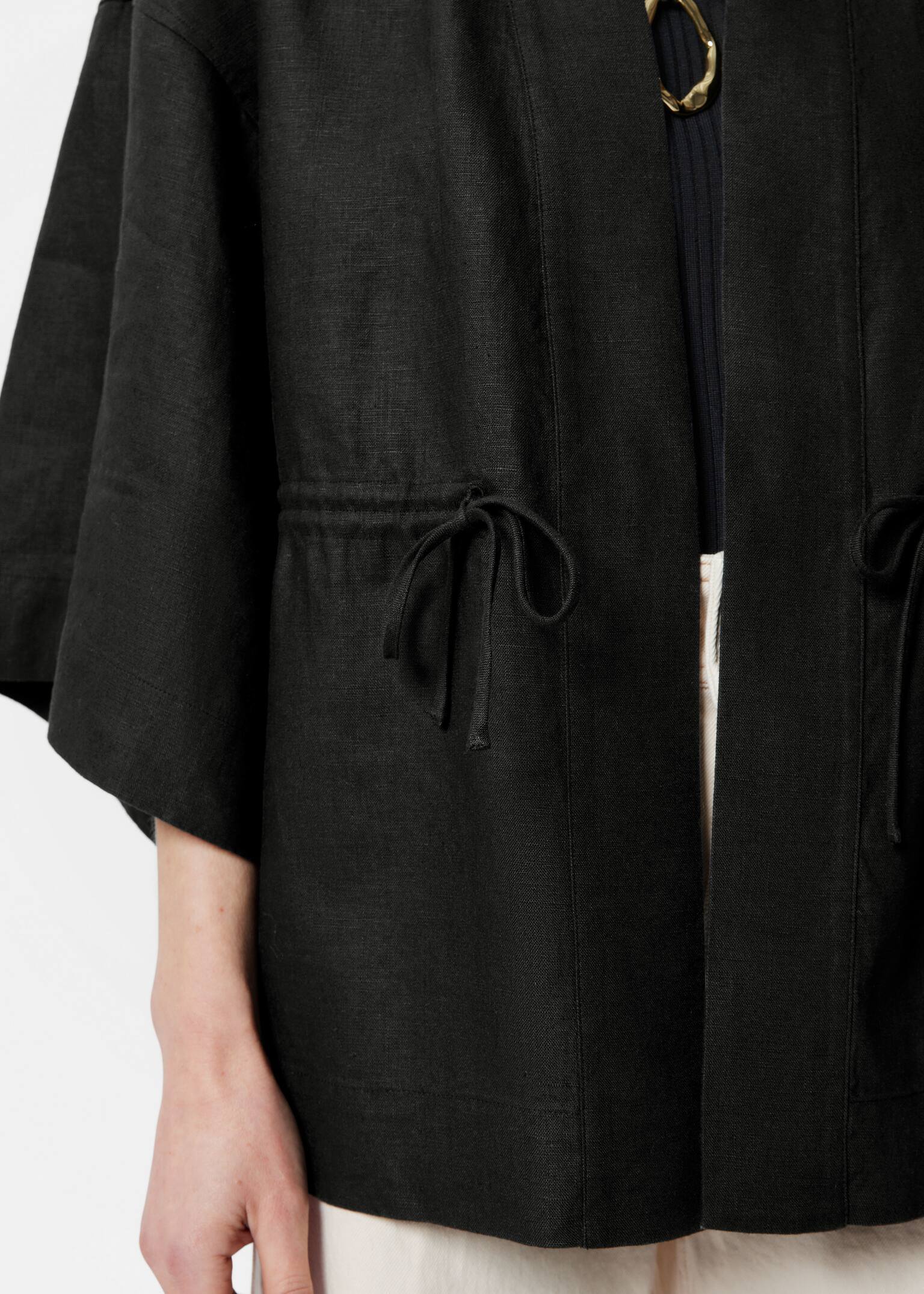 Blazer in lino con coulisse - Nero/Verde kaki - 5