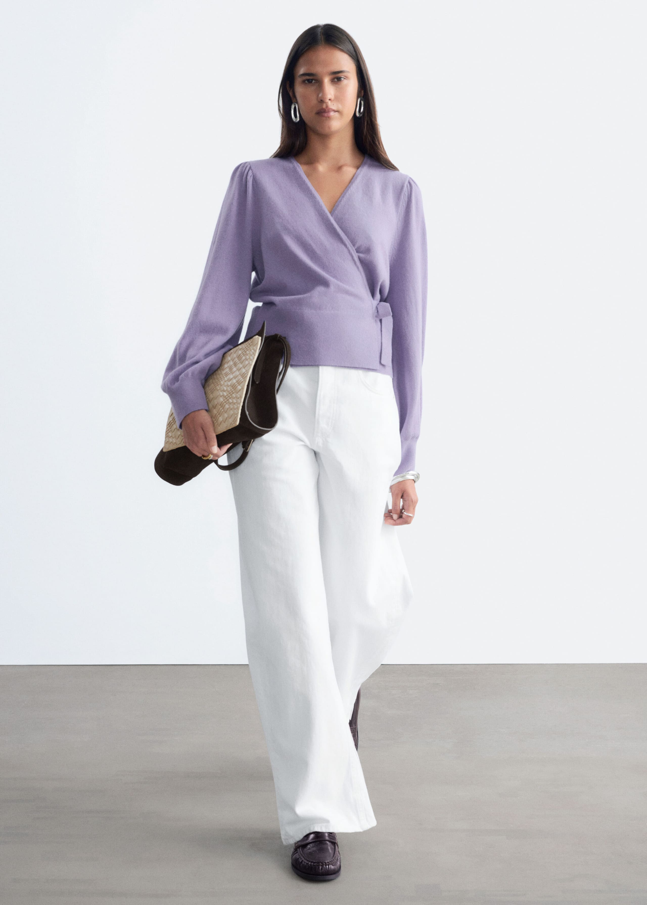 Merino Wool Wrap Cardigan - Blue Melange - Lookbook