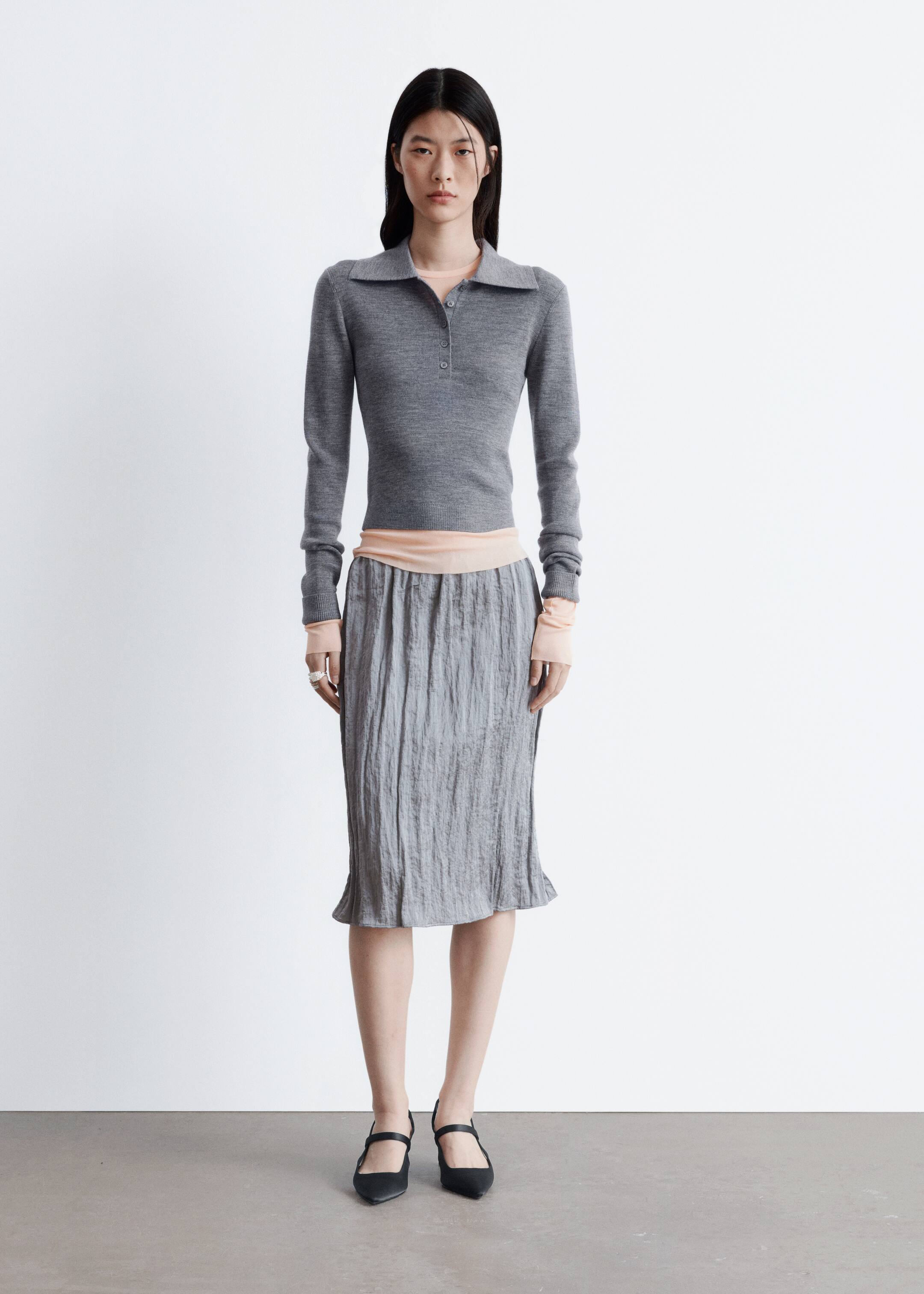 Преглед на по-голямо изображение: Поло топ от рипсено плетиво от мериносова вълна - сив меланж - ЖЕНИ | H&M BG 3