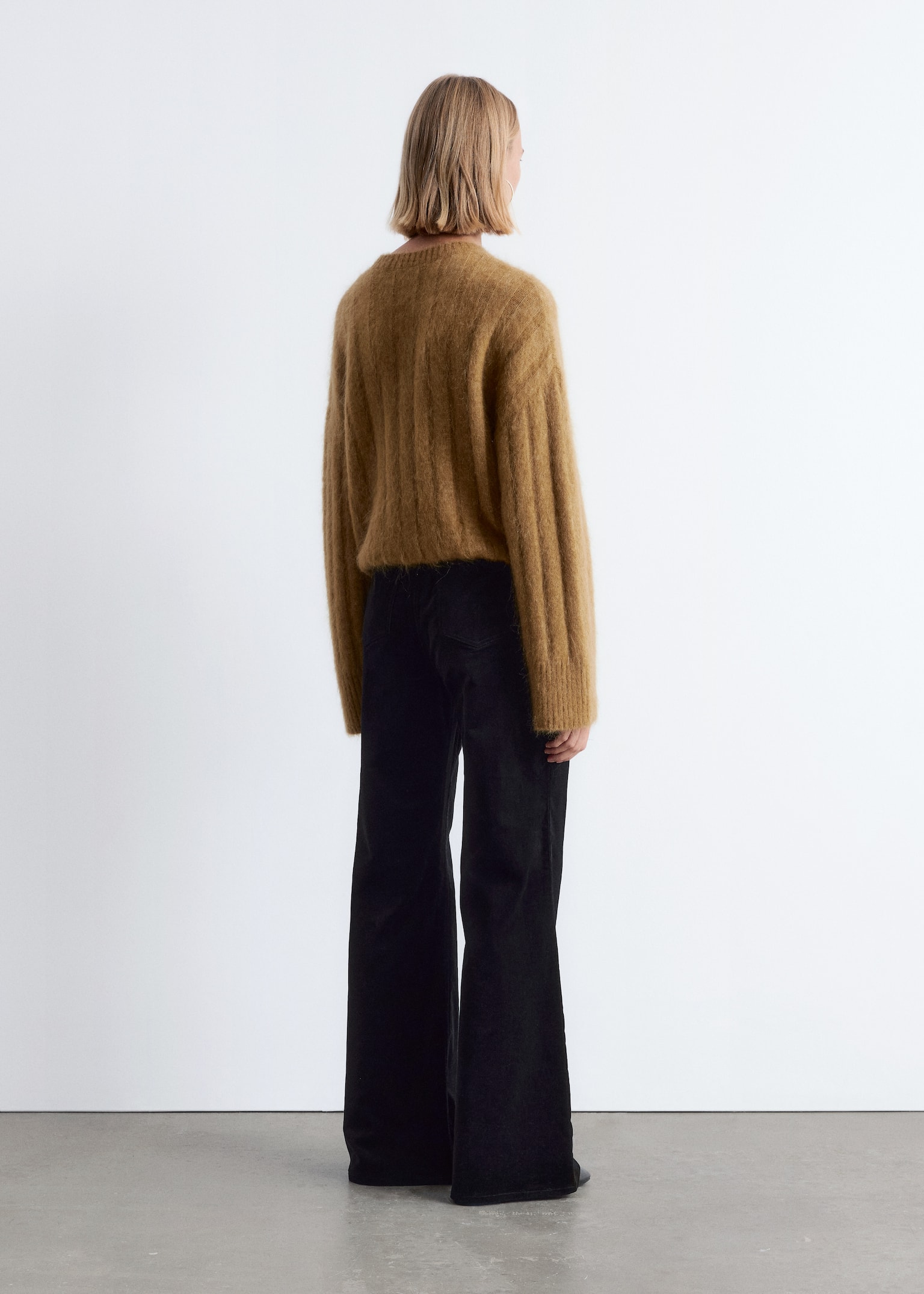 Flared Corduroy Trousers - Black/Medium Brown - 4