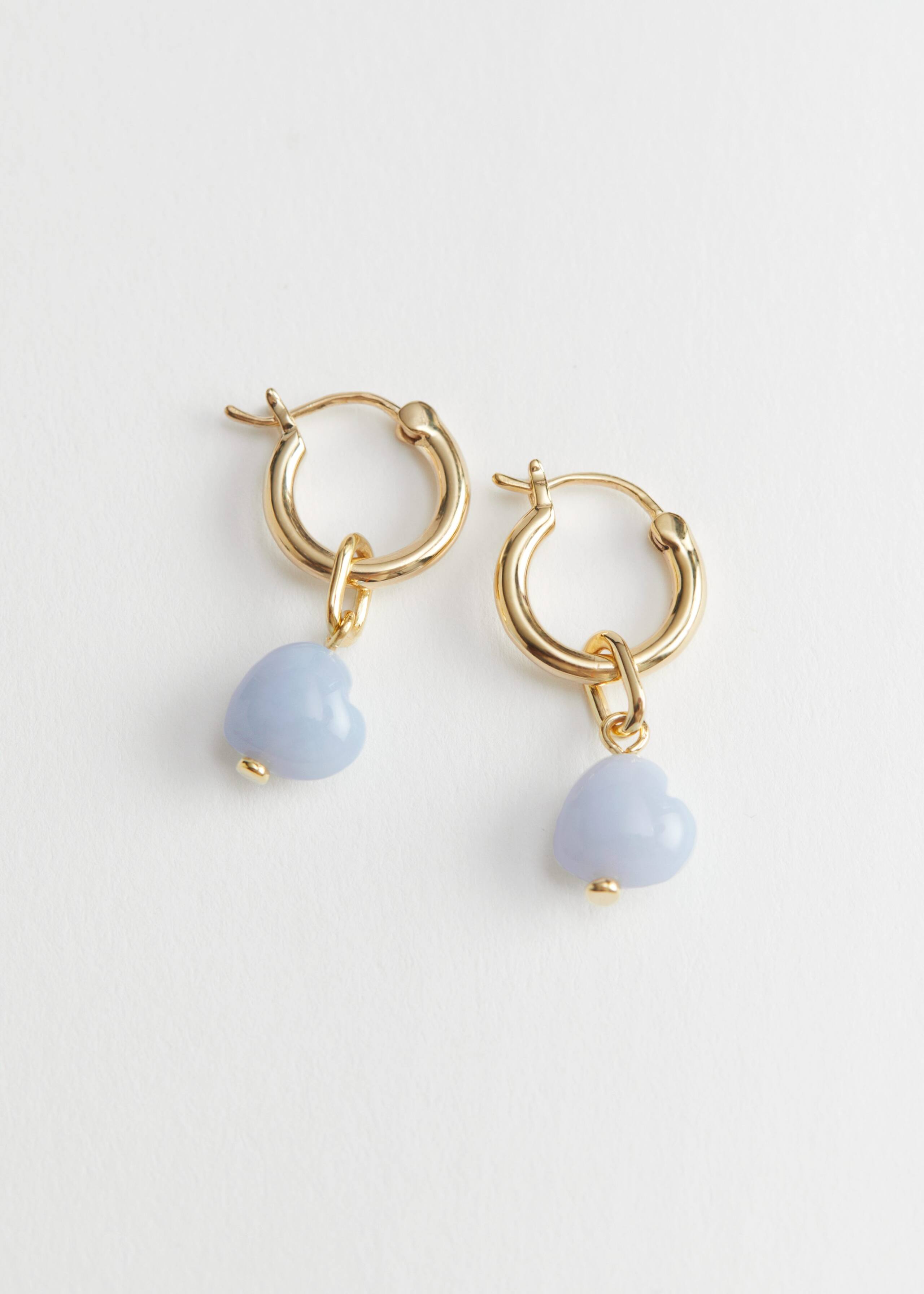 Gemstone Pendant Hoop Earrings - Gold - Natura morta