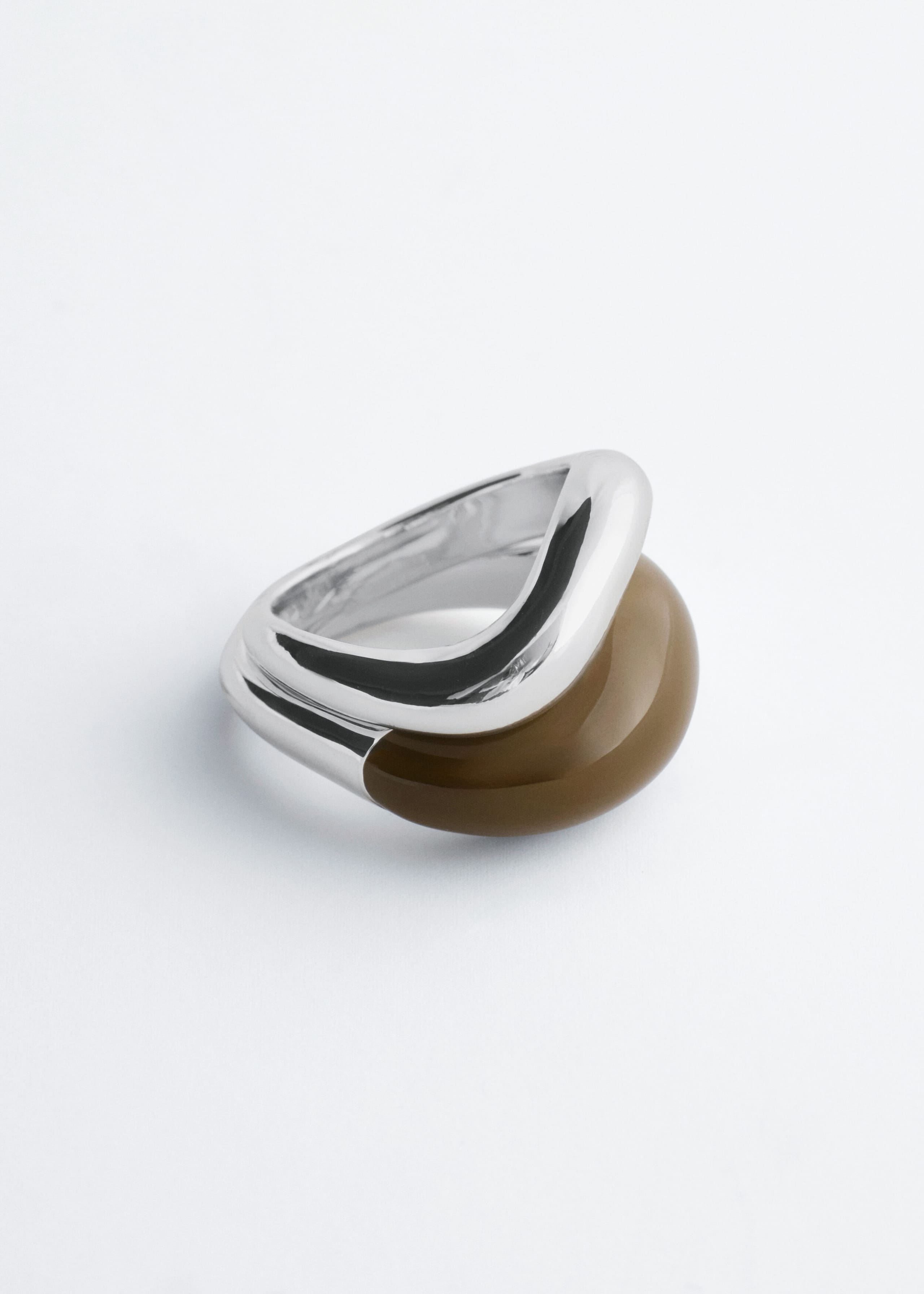 Sculptural 2-Pack Ring Set - Silver/Dark Beige - Still Life