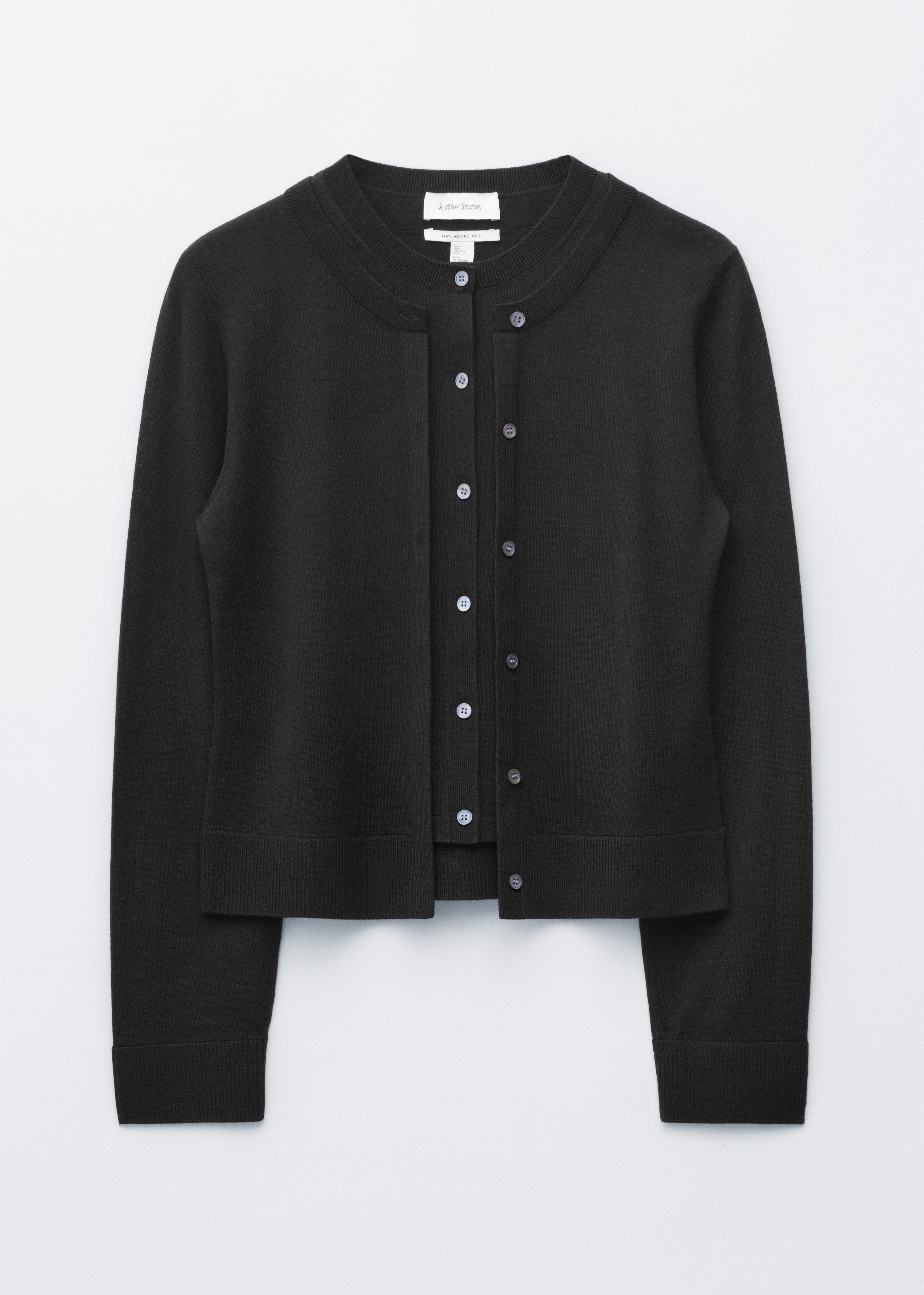 Double-Layer Merino Wool Cardigan - Negro/Amarillo mostaza