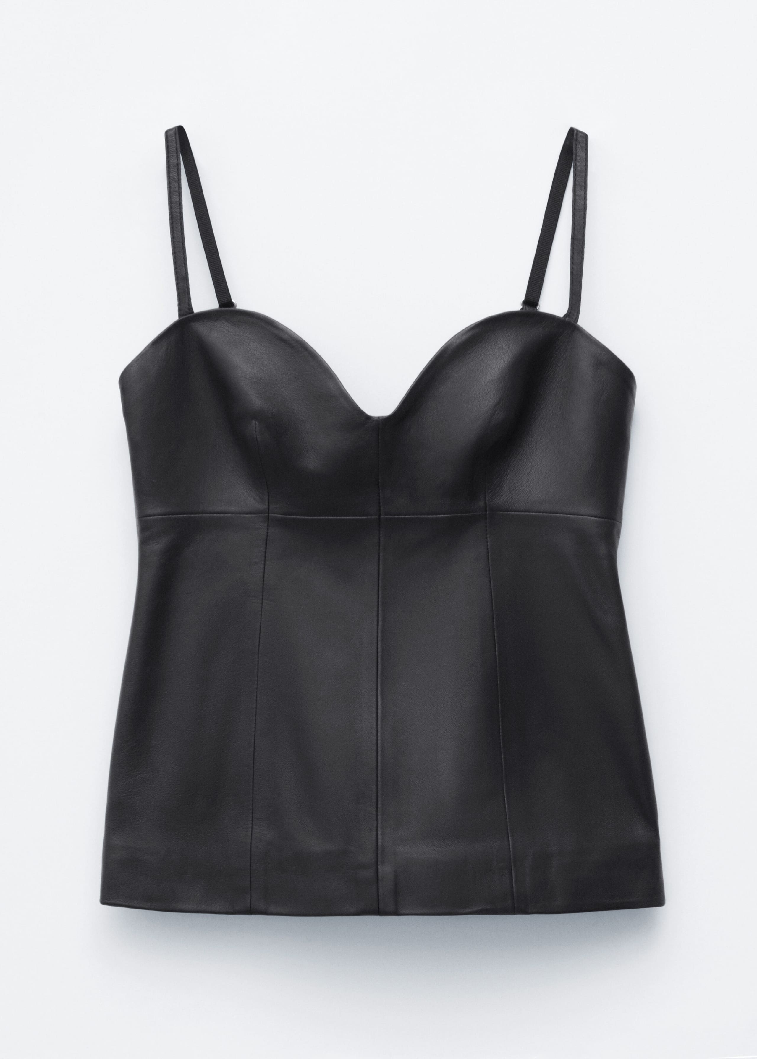 Sweetheart Neckline Leather Top - Black - Lookbook