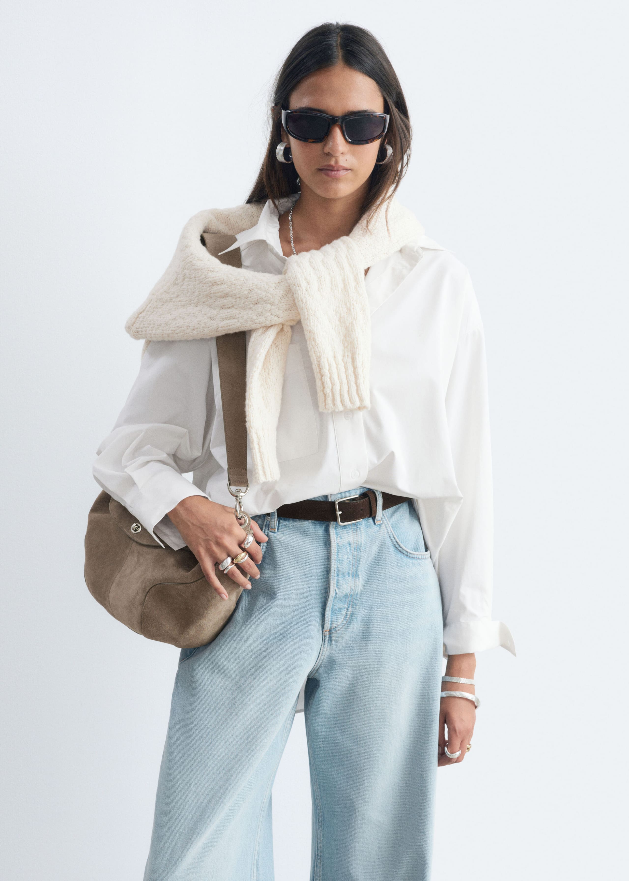 Oversized Cotton Shirt - White - Lookbook