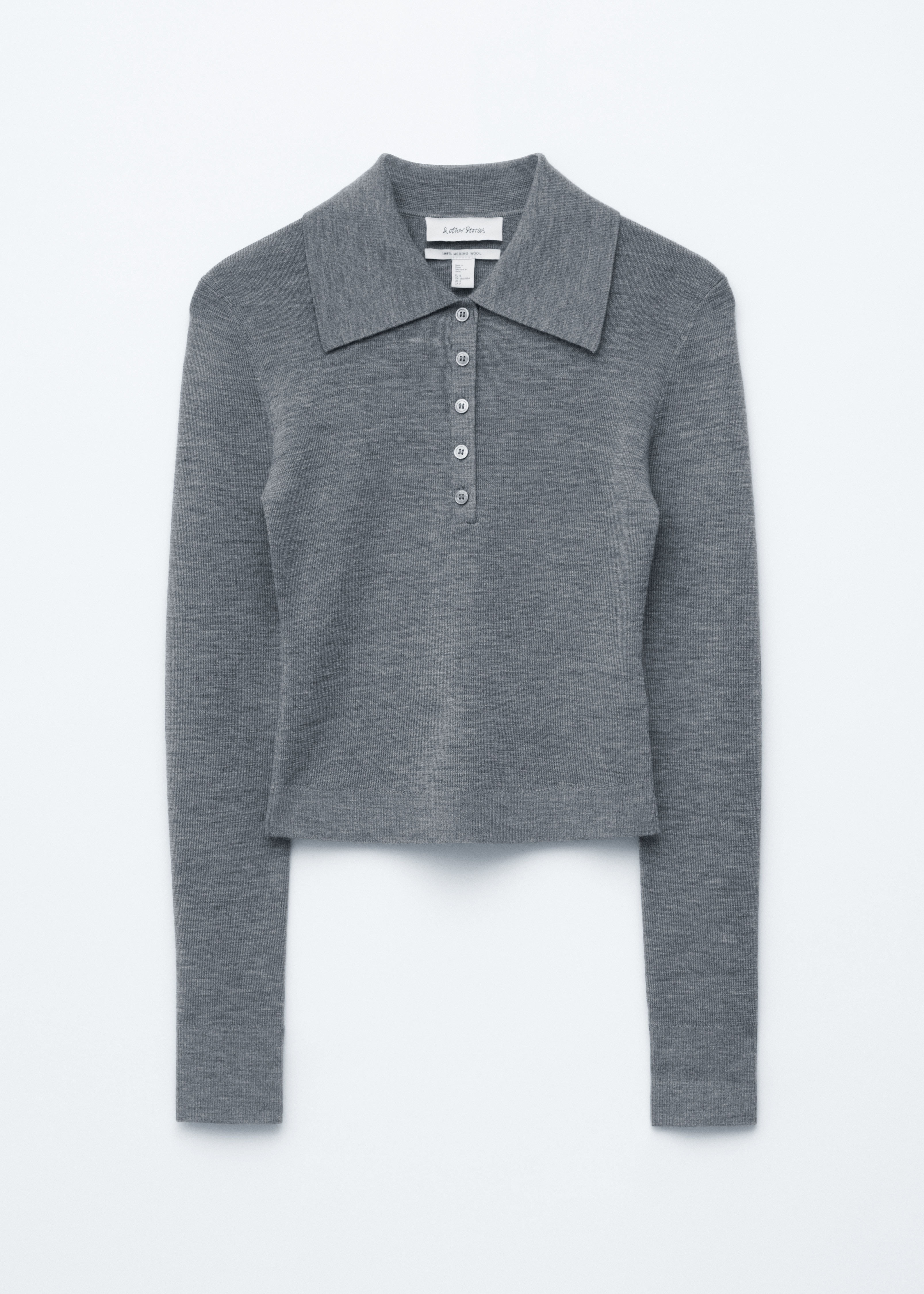 Поло топ от рипсено плетиво от мериносова вълна - сив меланж