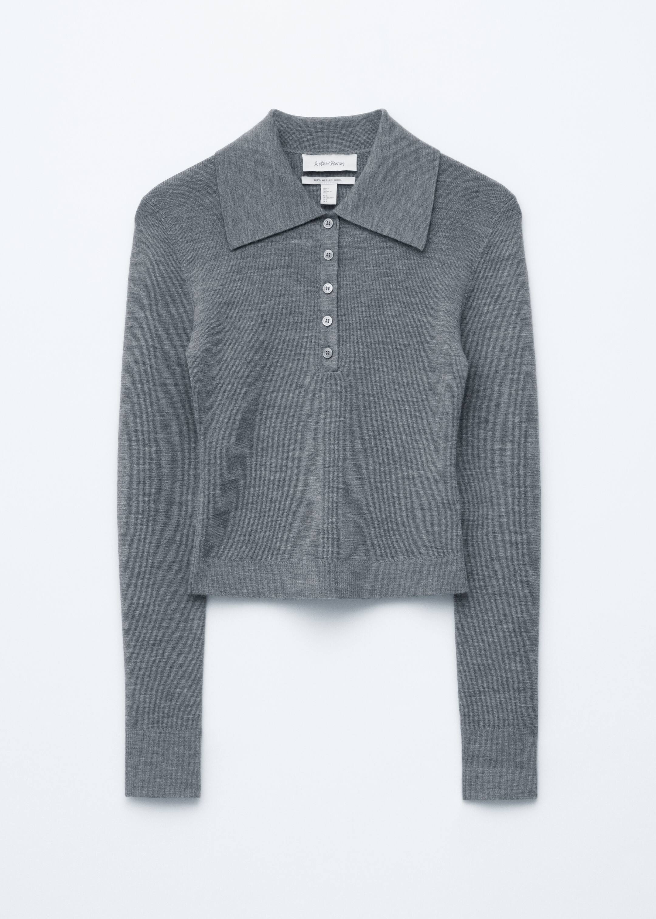 Преглед на по-голямо изображение: Поло топ от рипсено плетиво от мериносова вълна - сив меланж - ЖЕНИ | H&M BG 6