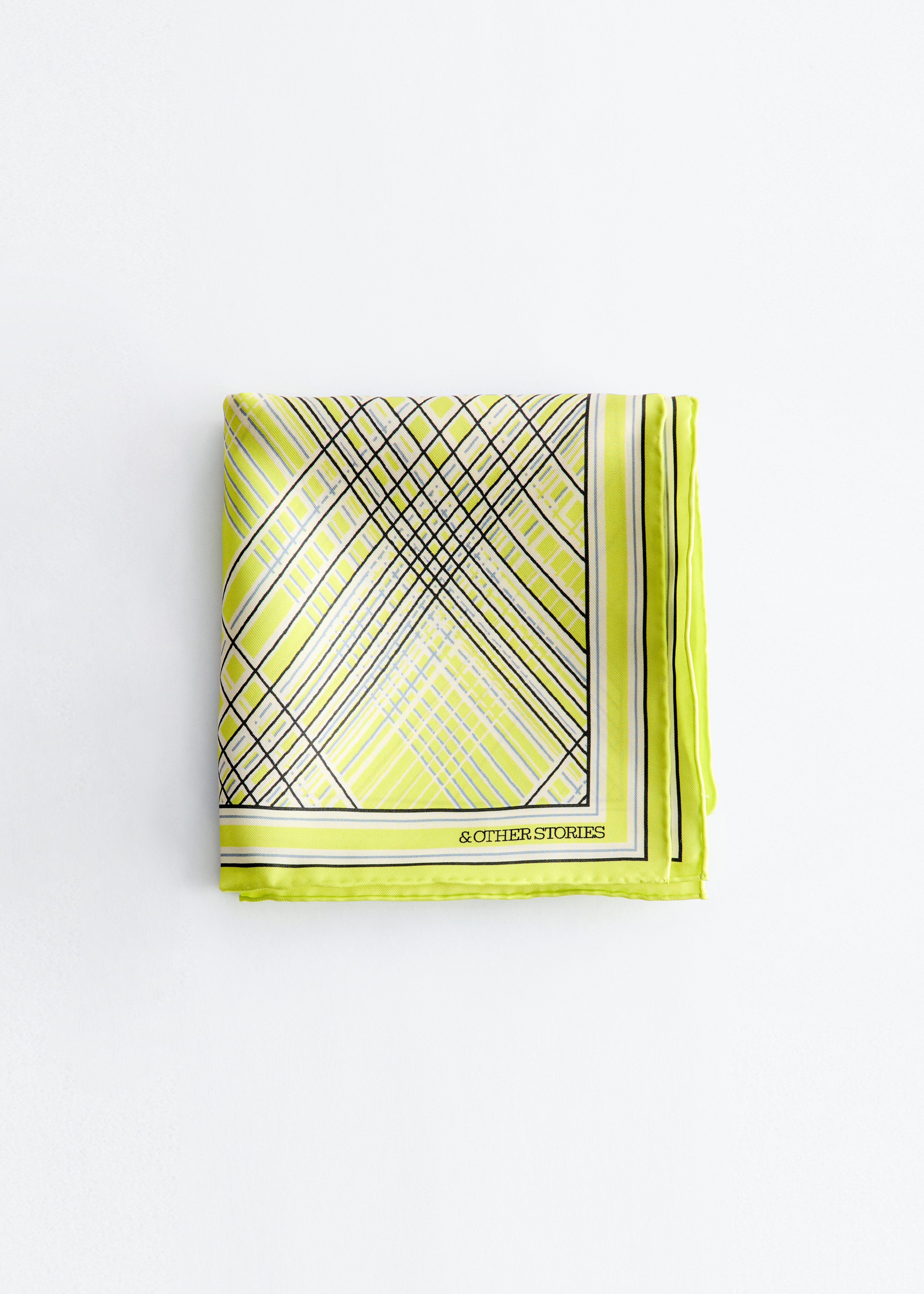 Potiskovaný hedvábný šátek - Žlutá/Světlá Tyrkysová/Meruňková