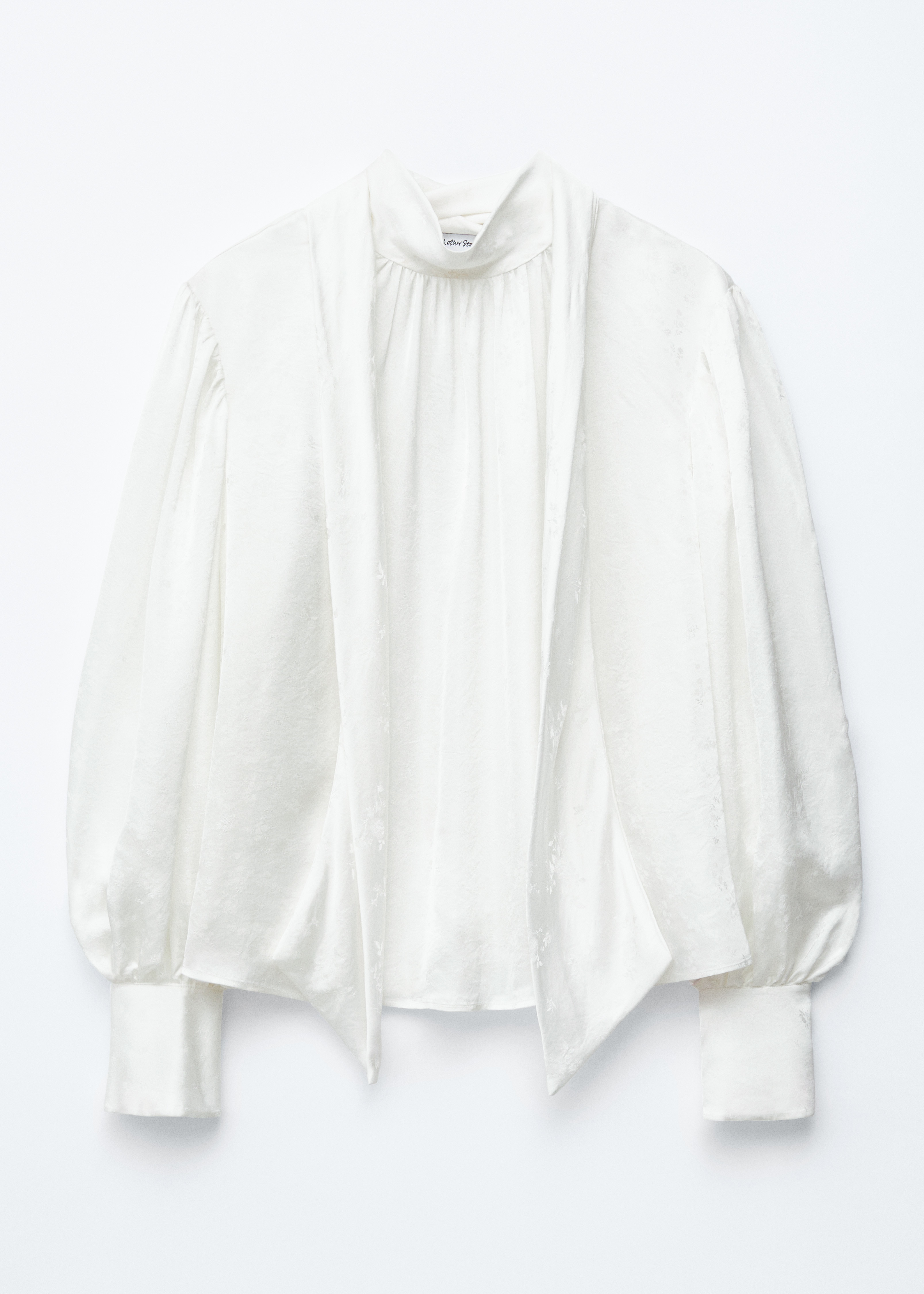 Bow-Collar Blouse - White/Light Blue