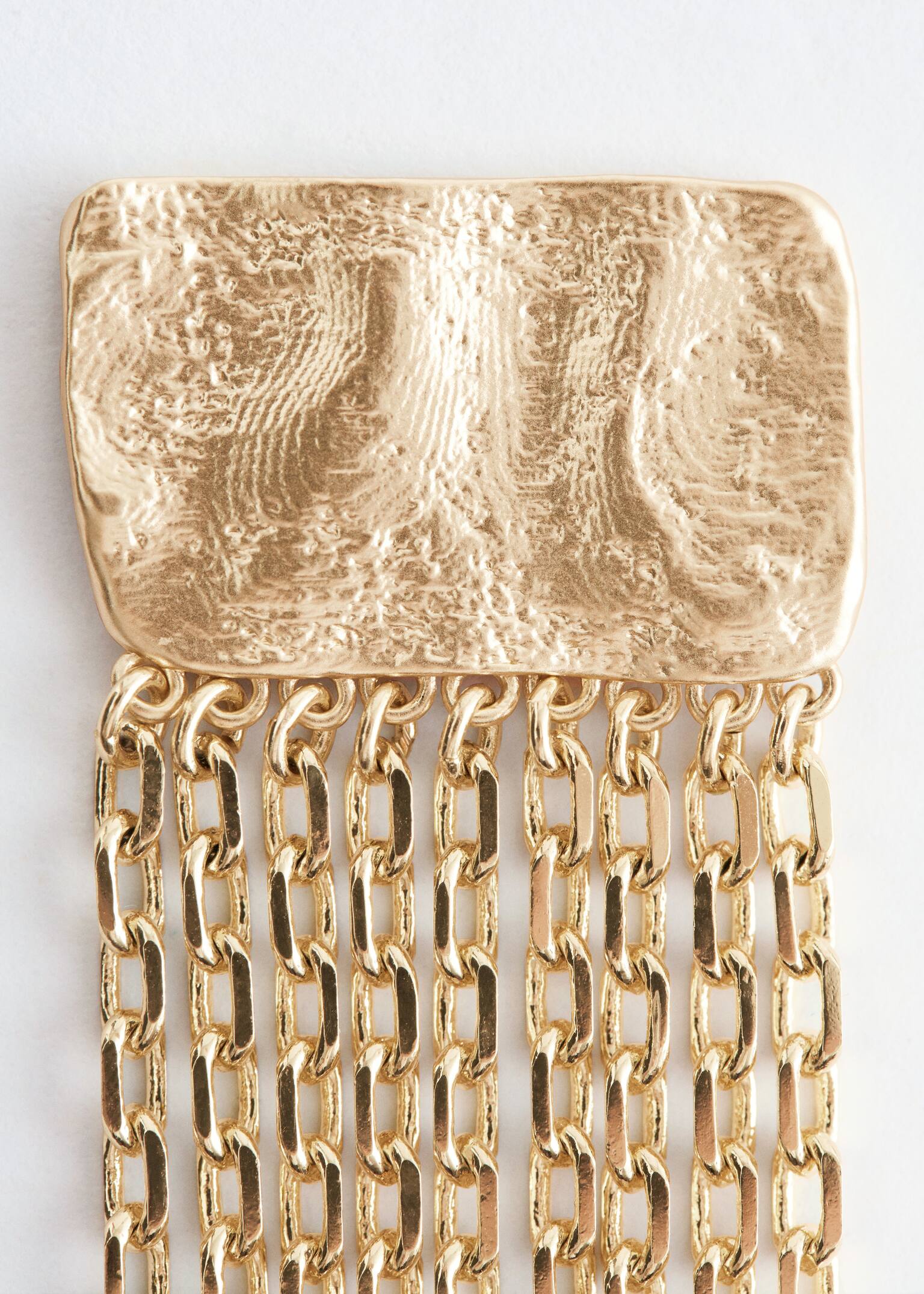 Chain-Pendant Plate Earrings - Gold - 3