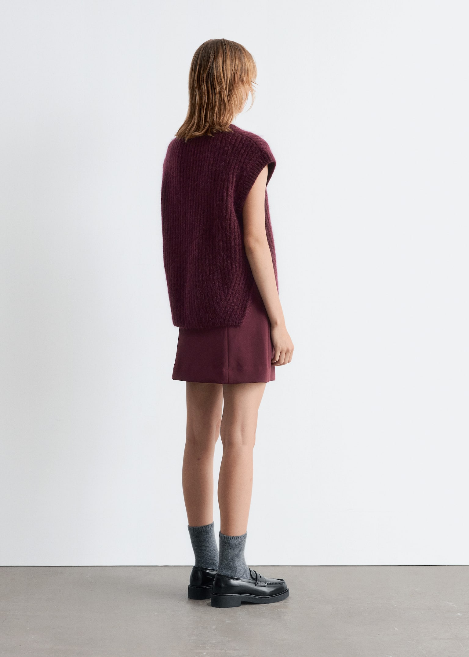 High-Waist Mini Skirt - Dark Red/Black/Brown - 5