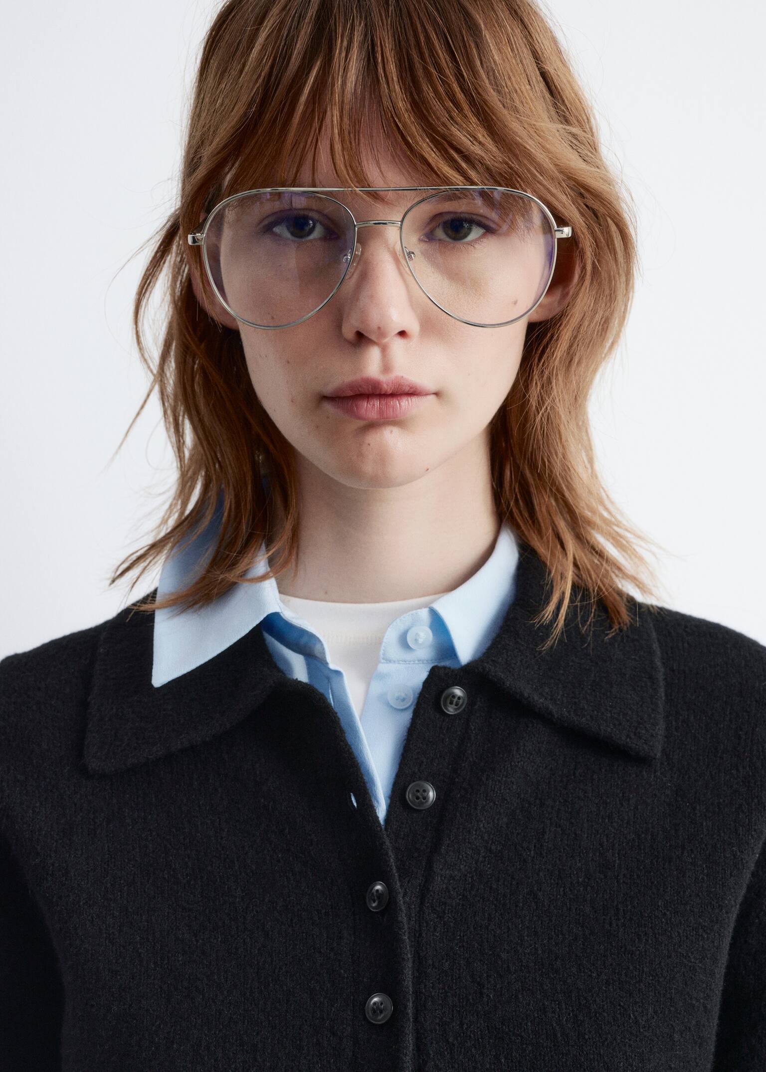 Pletený kardigan s golierom - Čierna/biela/Krtko/Prašná modrá - 4