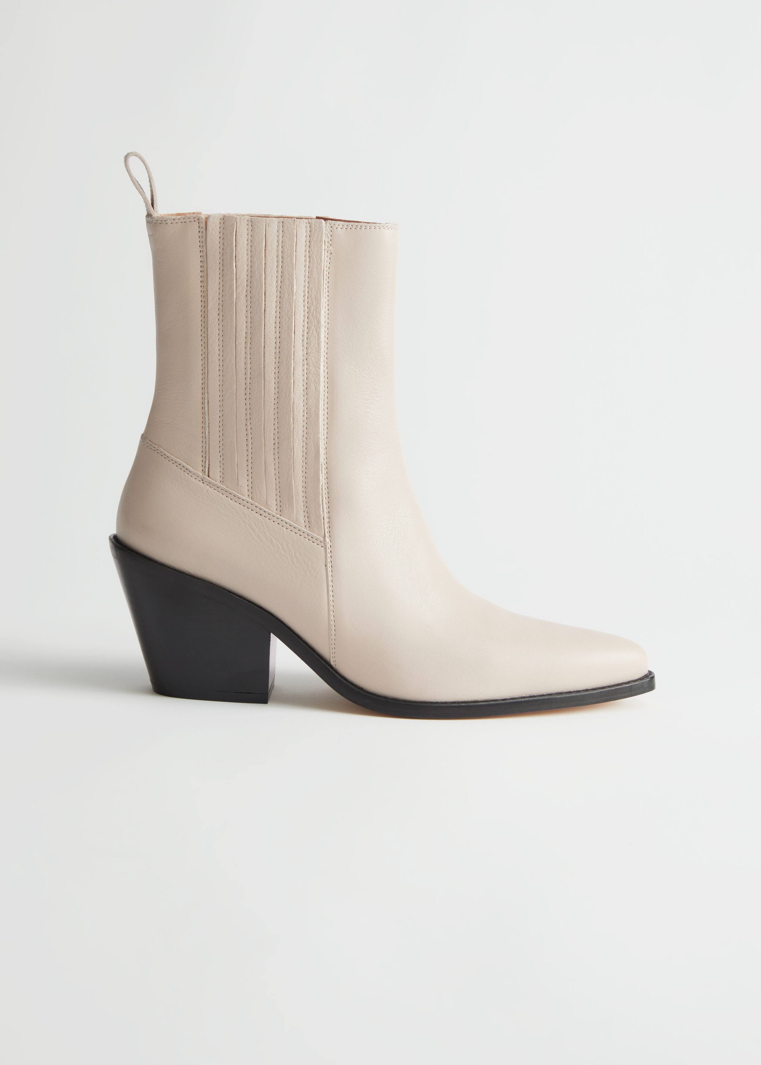 Pointed Leather Western Boots - Cream - Natura morta