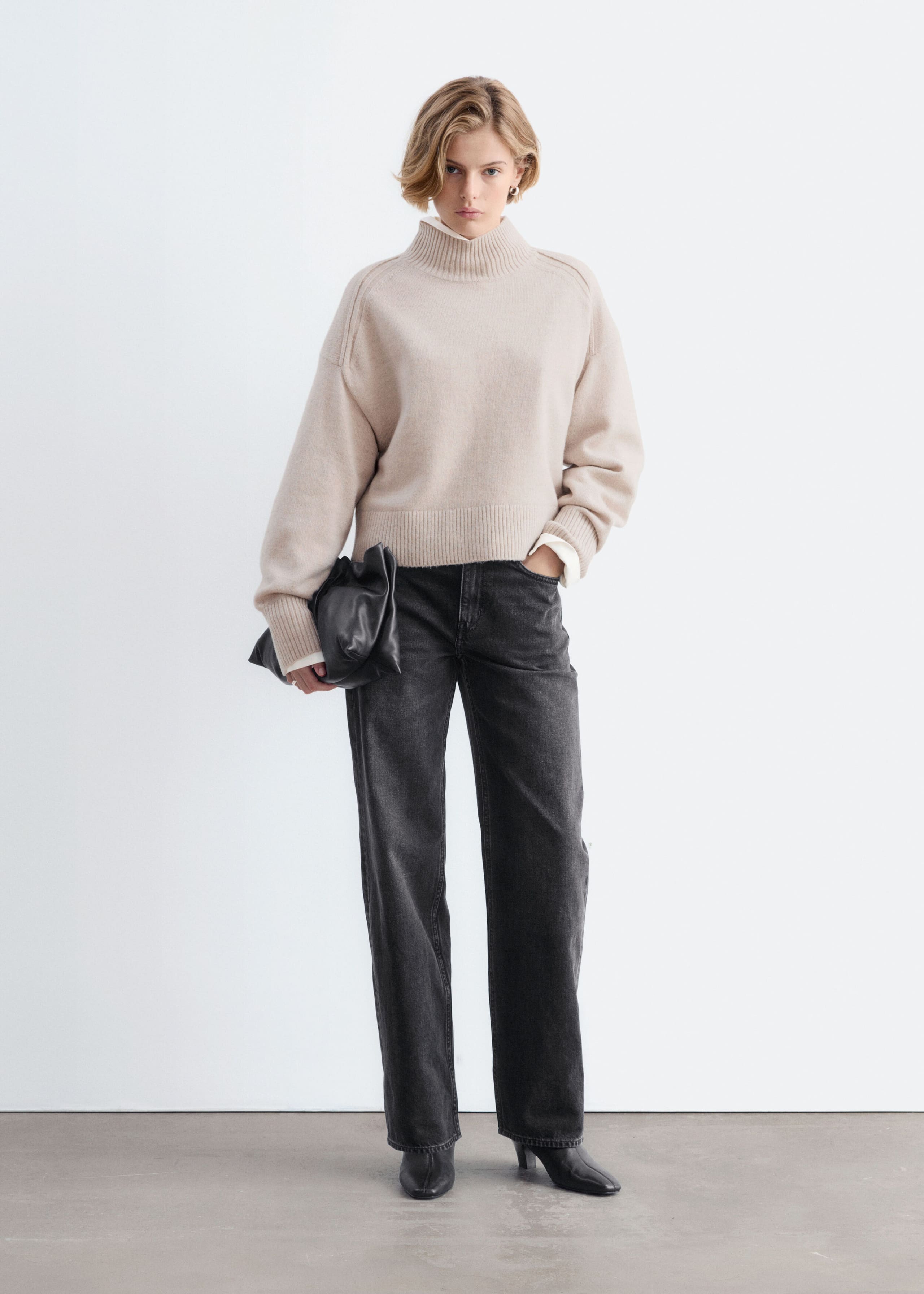 Mock-Neck Wool-Cotton Jumper - Light Mole - Lookbook