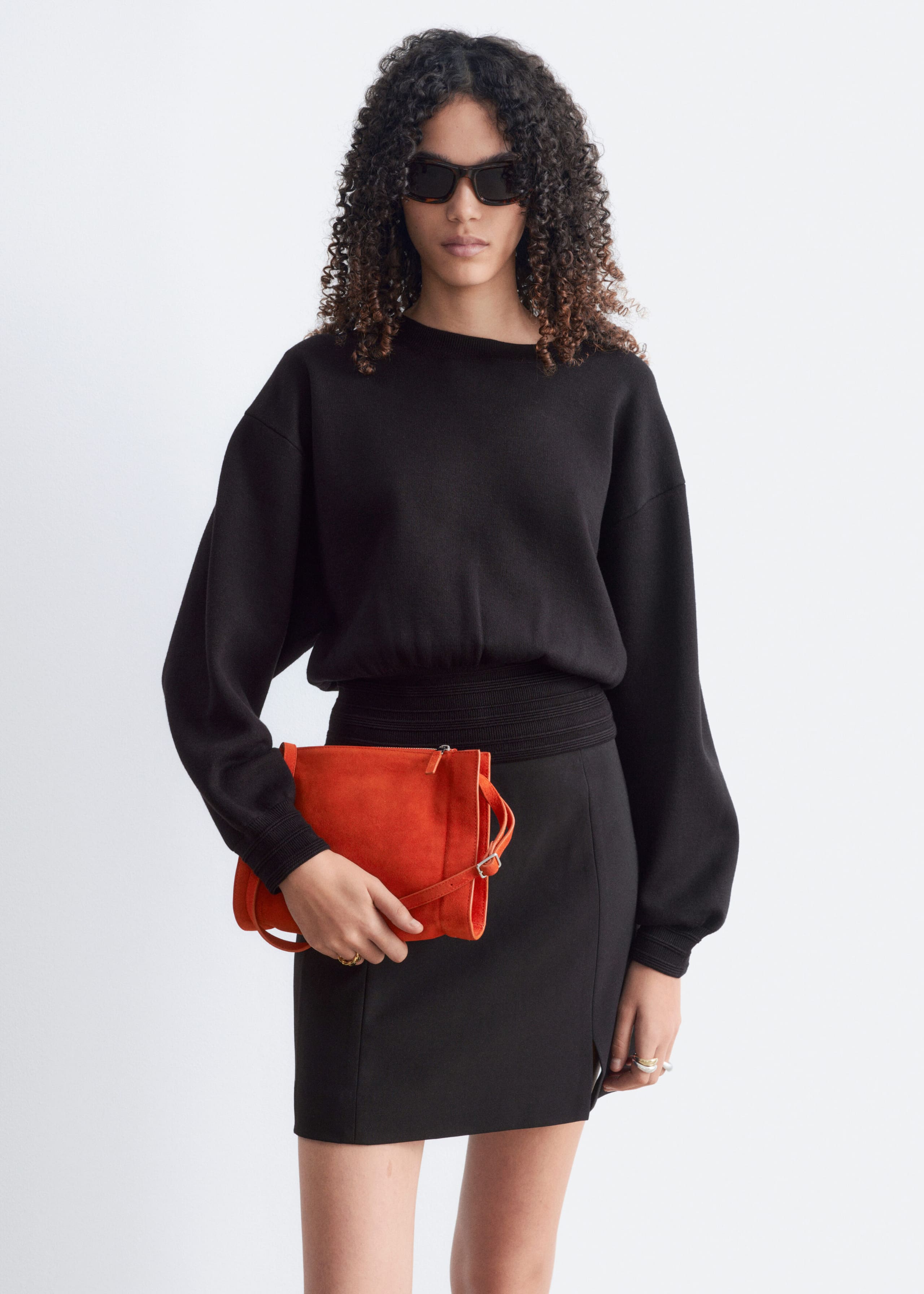 Rib-Trim Knitted Jumper - Black - Lookbook