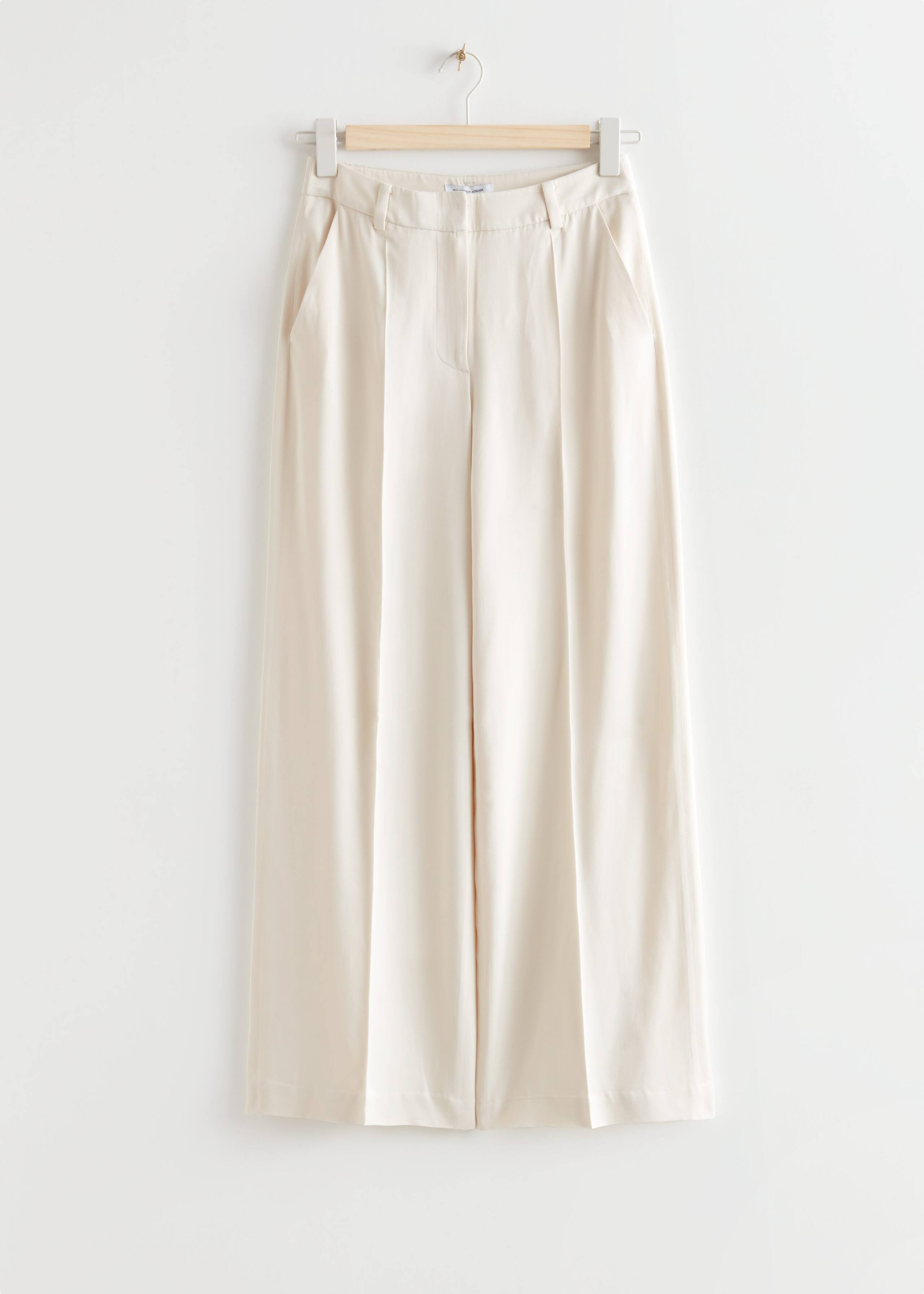 Wide Satin Trousers - White - Natura morta