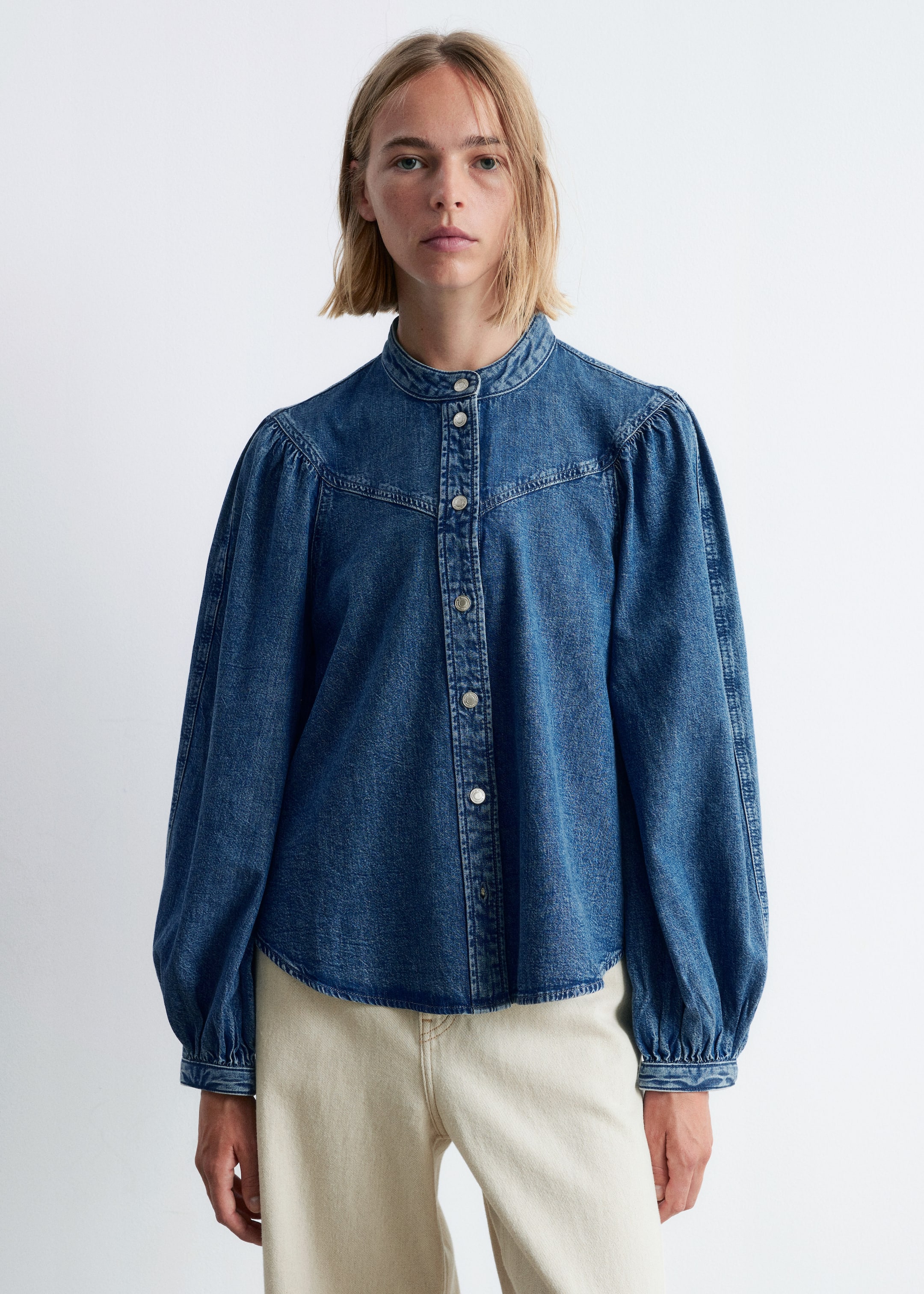 Se større billede: Denimbluse med pufærmer - Mellemblå - DAME | H&M DK 1