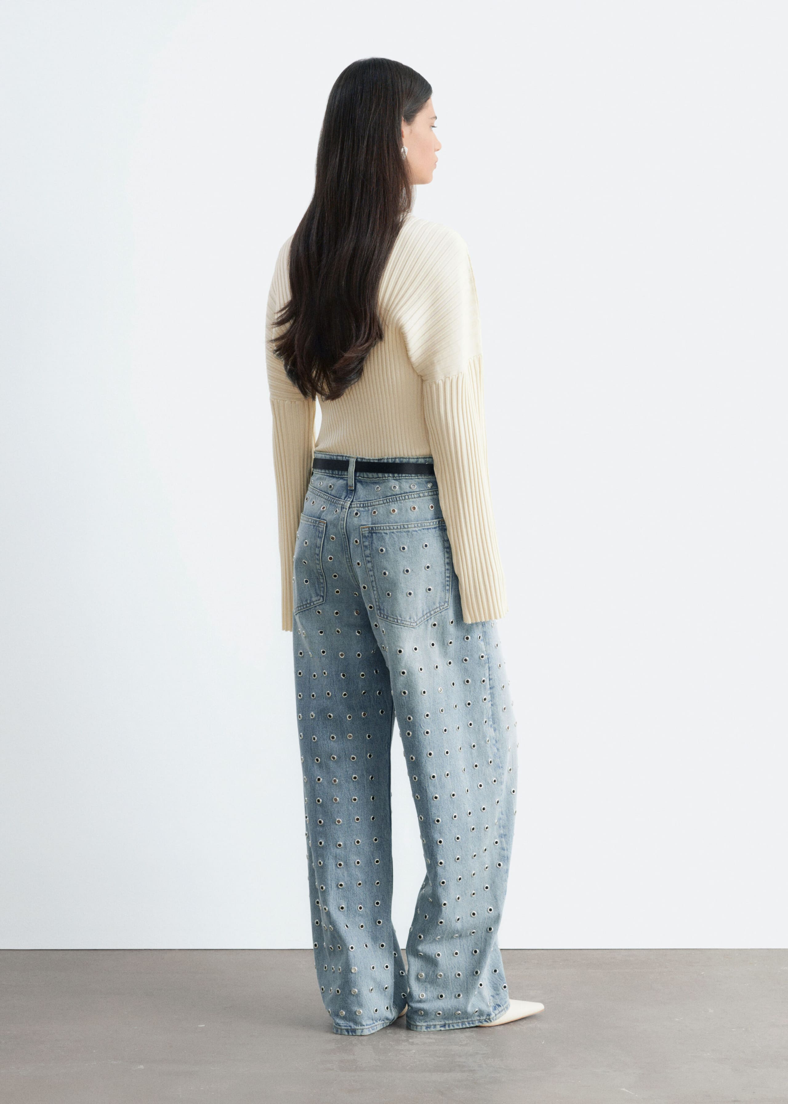 Wide-Leg Eyelet Jeans - Dusty Light Blue - Lookbook