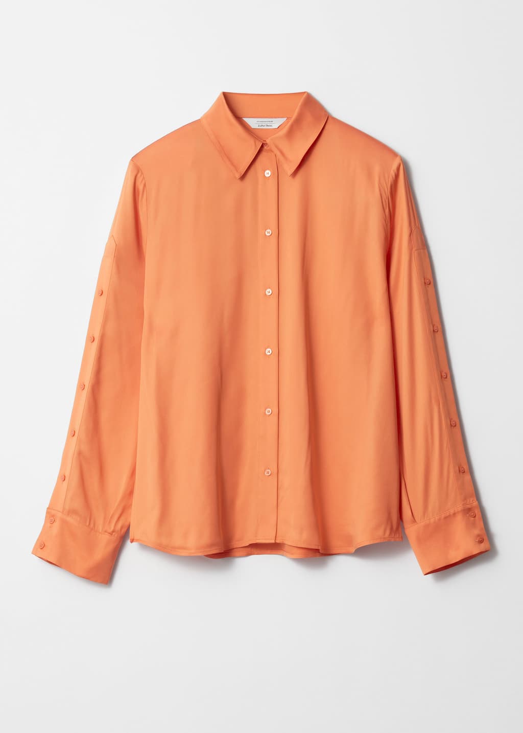Satin Buttoned-Sleeve Shirt - Orange - Still Life