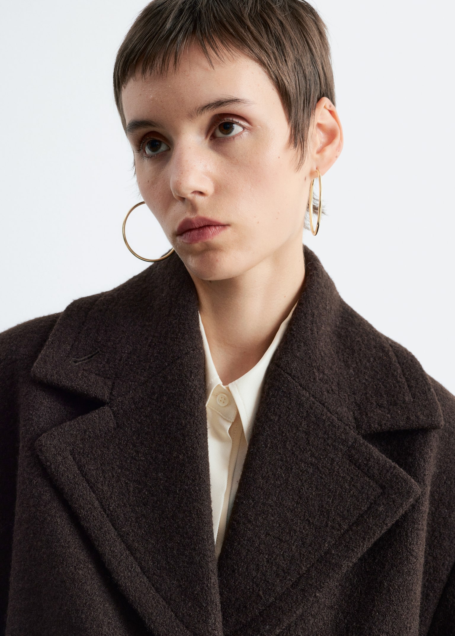 Tie-Belt Wool Coat - Dark Brown/Black - 4