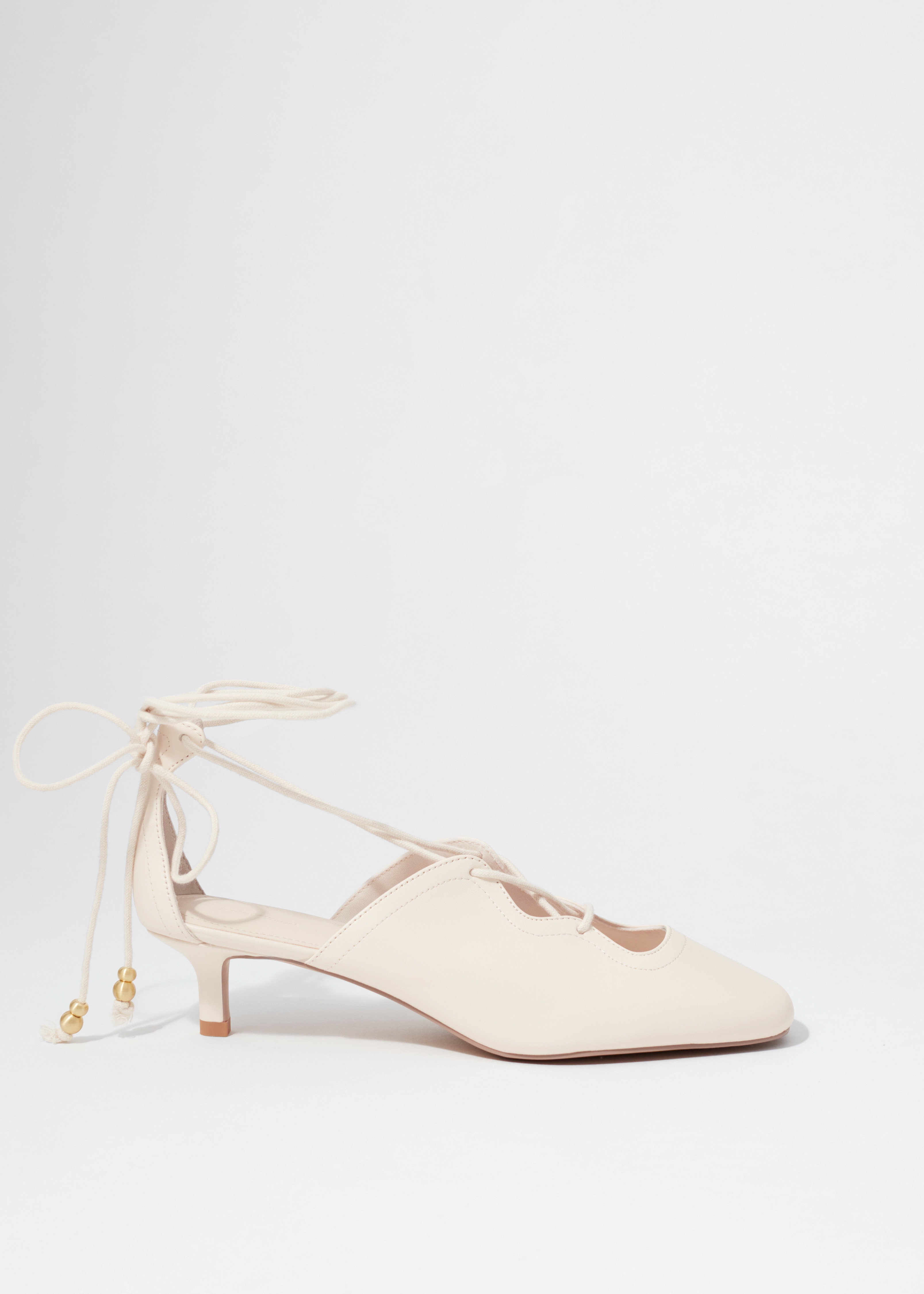 Zapatos de tacón de piel con cordones - Crema