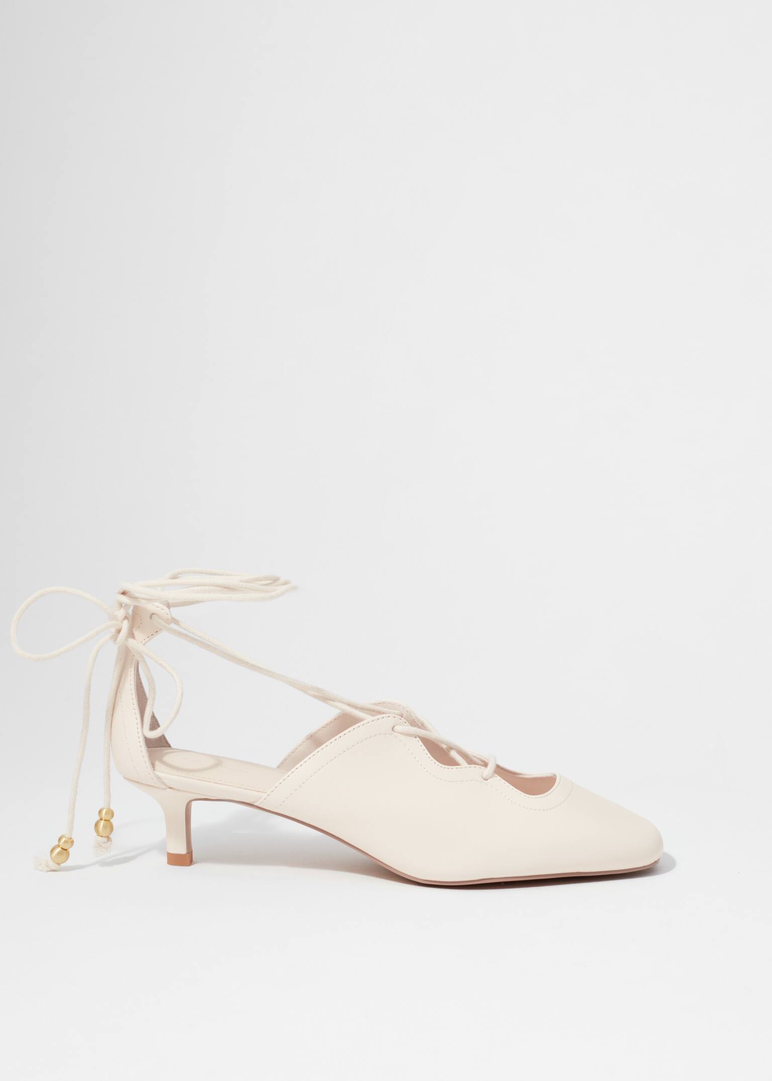 Leren pumps met veters - Crème - 2