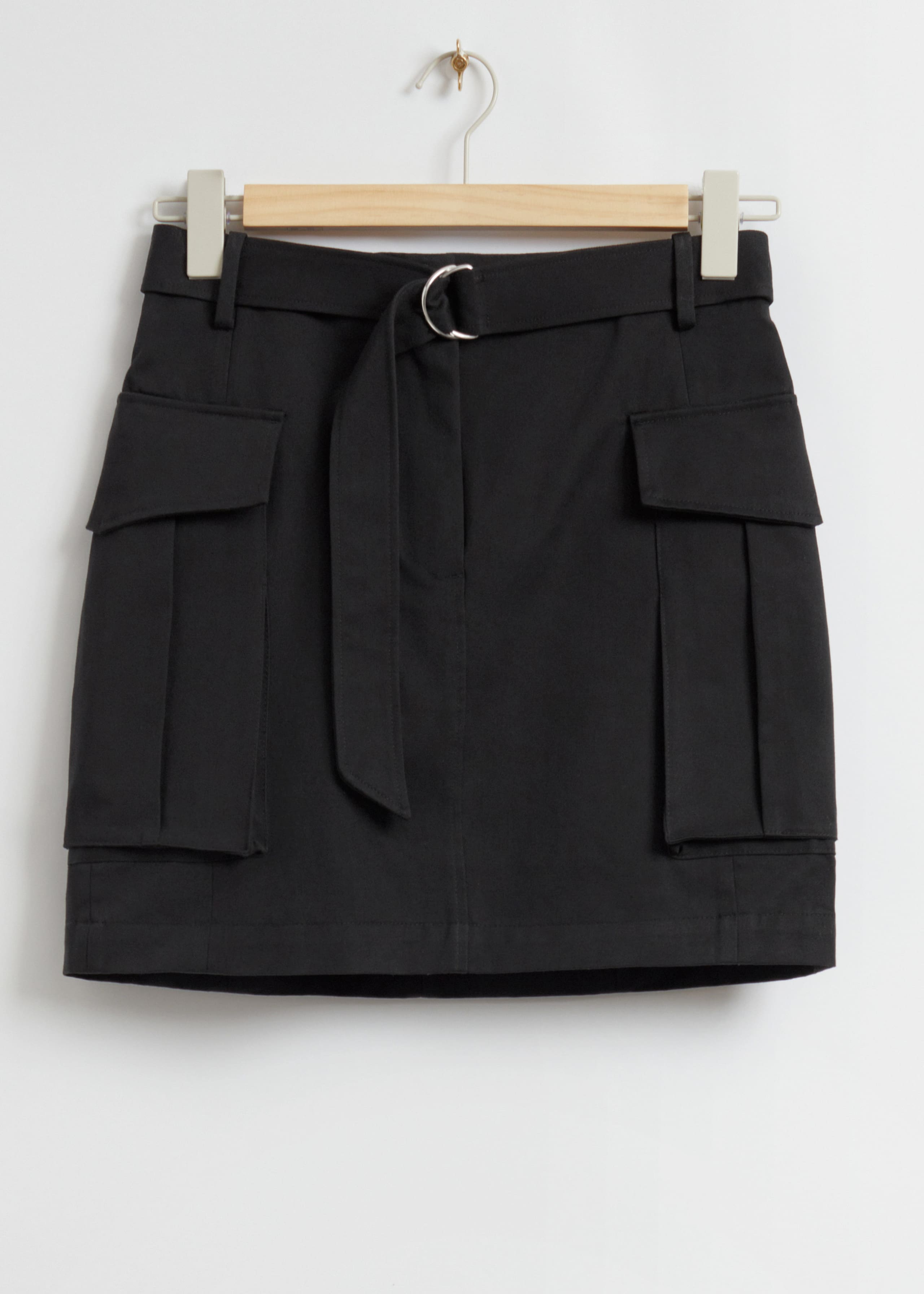 Belted Patch Pocket Cargo Skirt - Black - Still Life