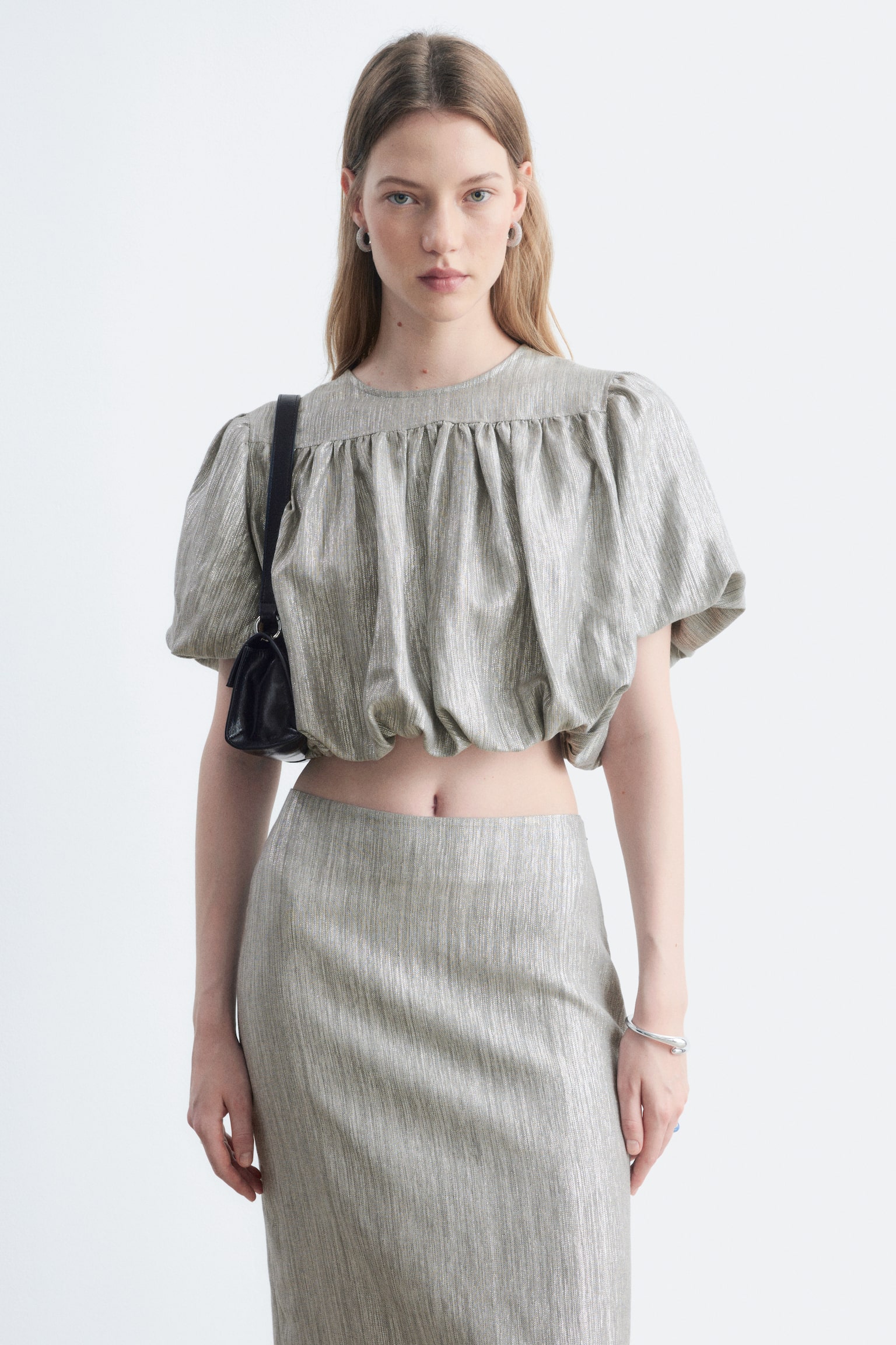 Geraffte Metallic-Bluse - Silber - 1