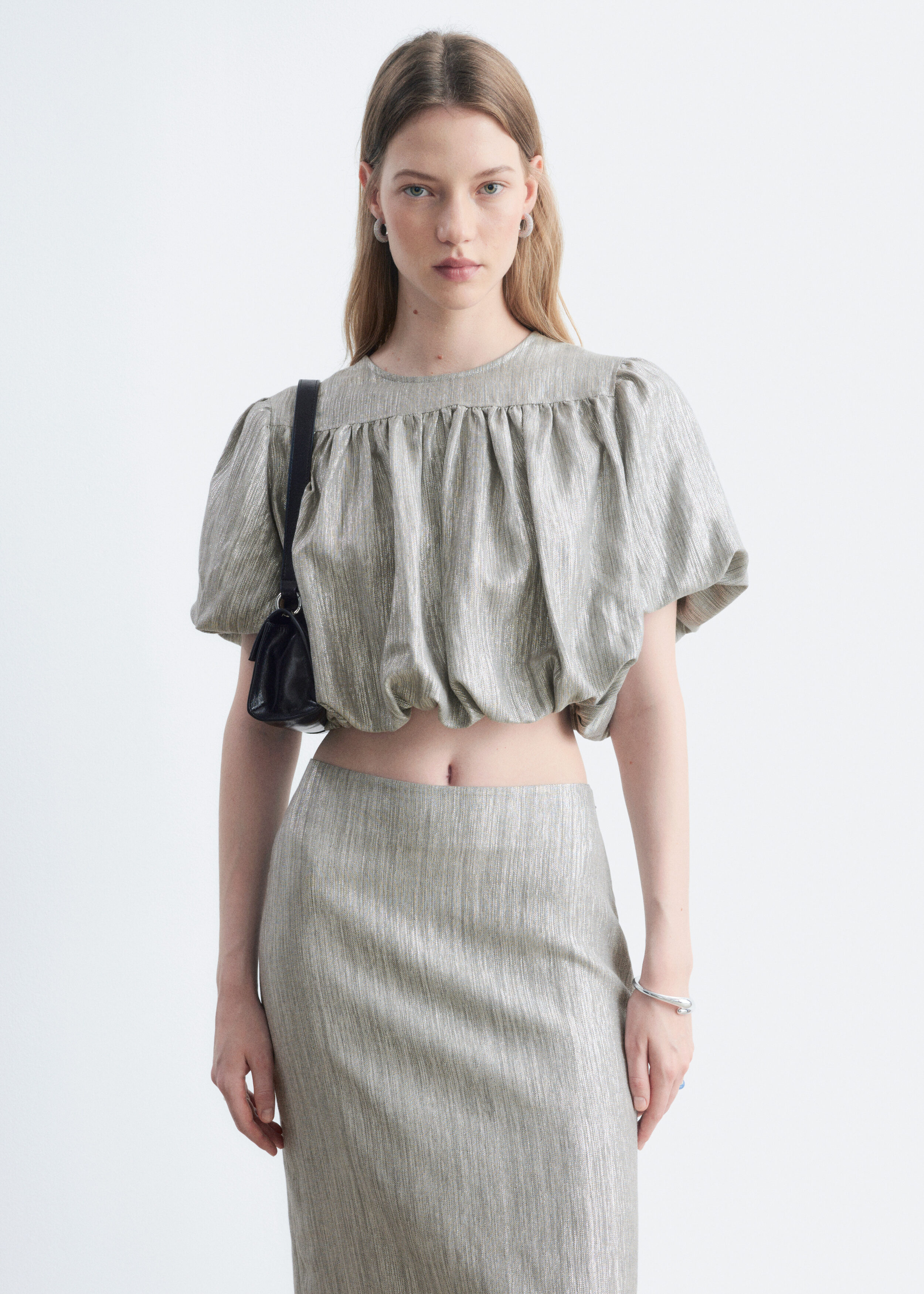 Gathered Metallic Blouse