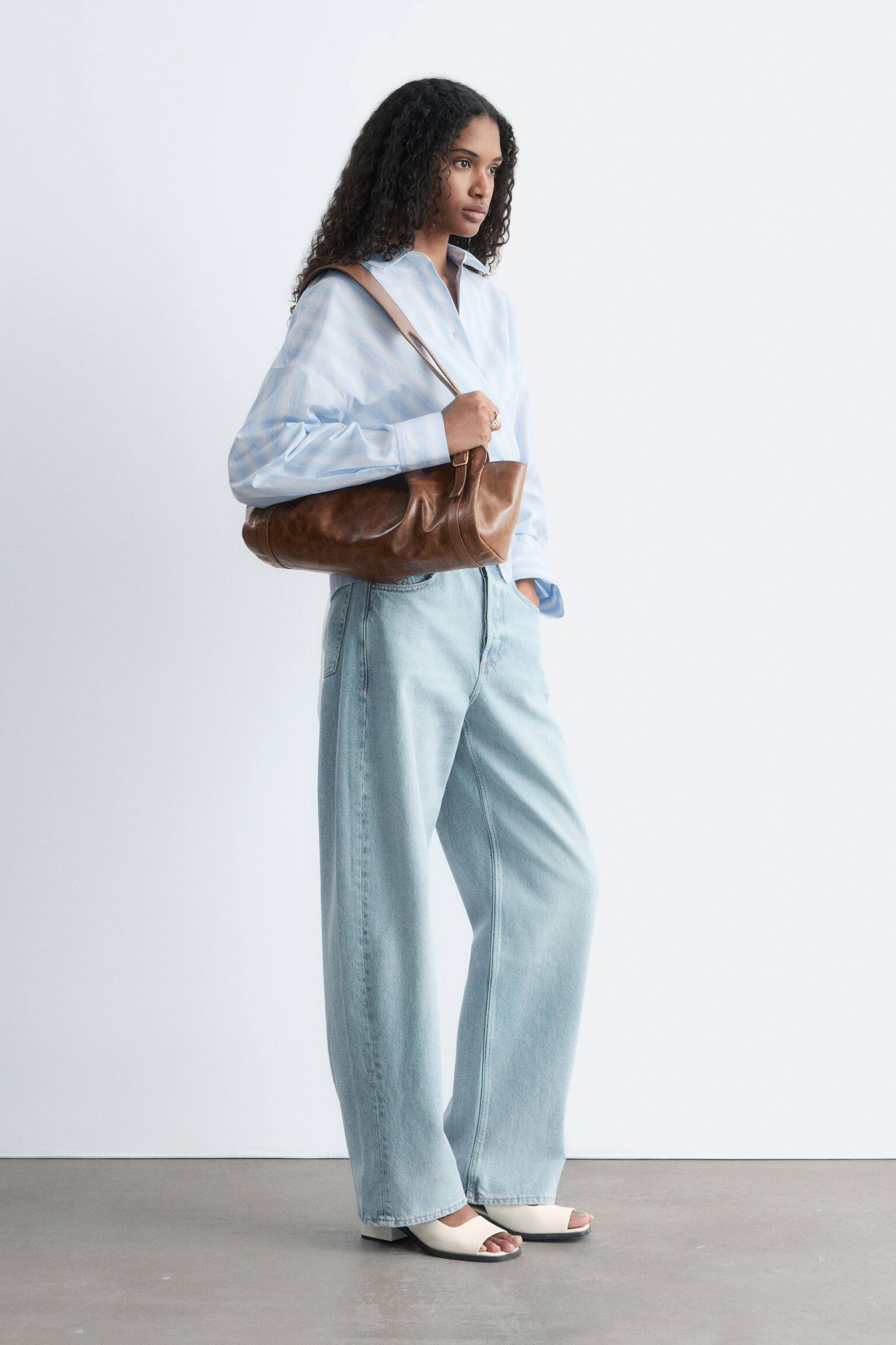 Deréknál Megkötős Pamut Ing - Kék/Fehér Csíkos - 3