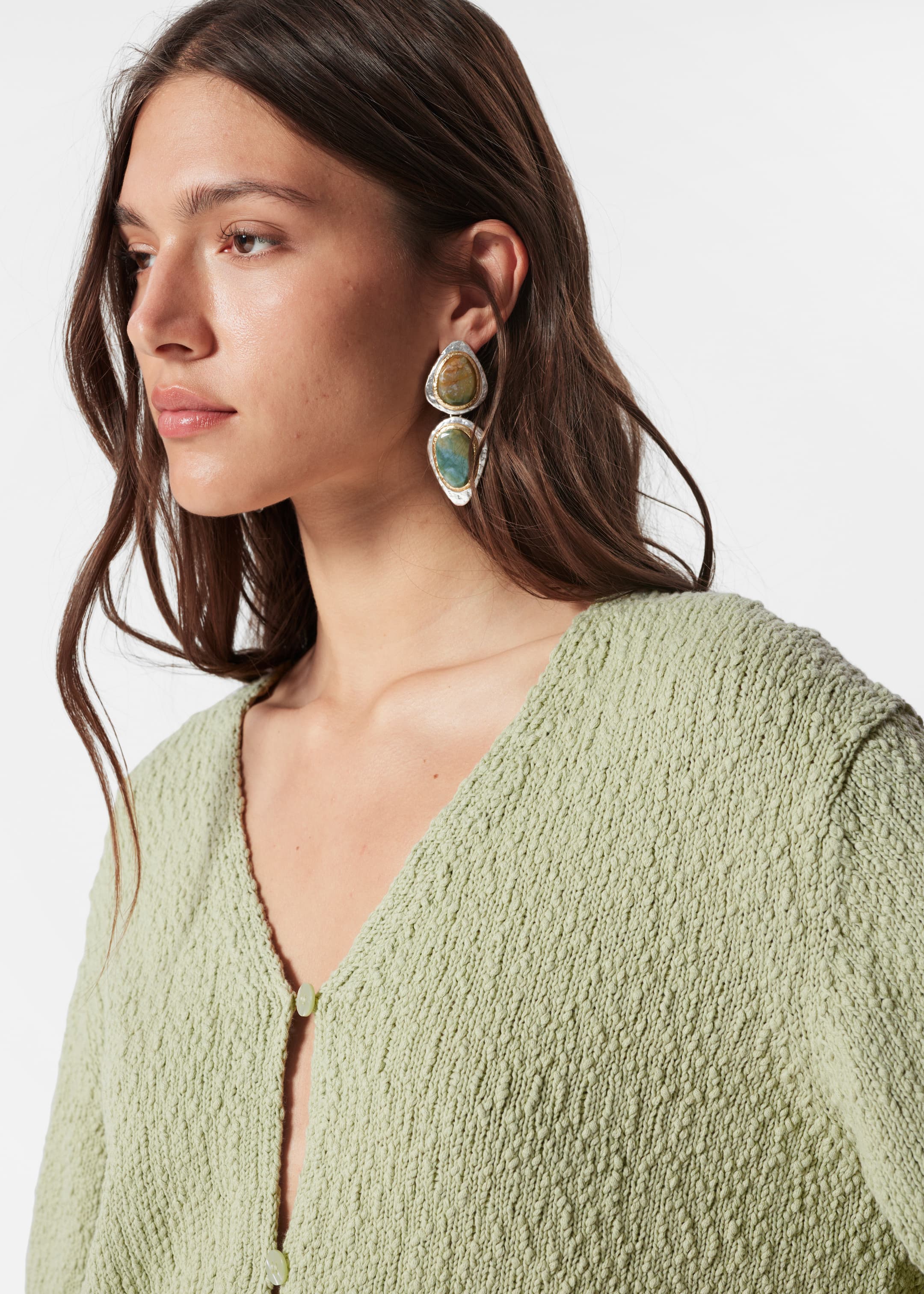 Visa större bild: Stickad cardigan med kort ärm - Pistagegrön - DAM | H&M SE 4