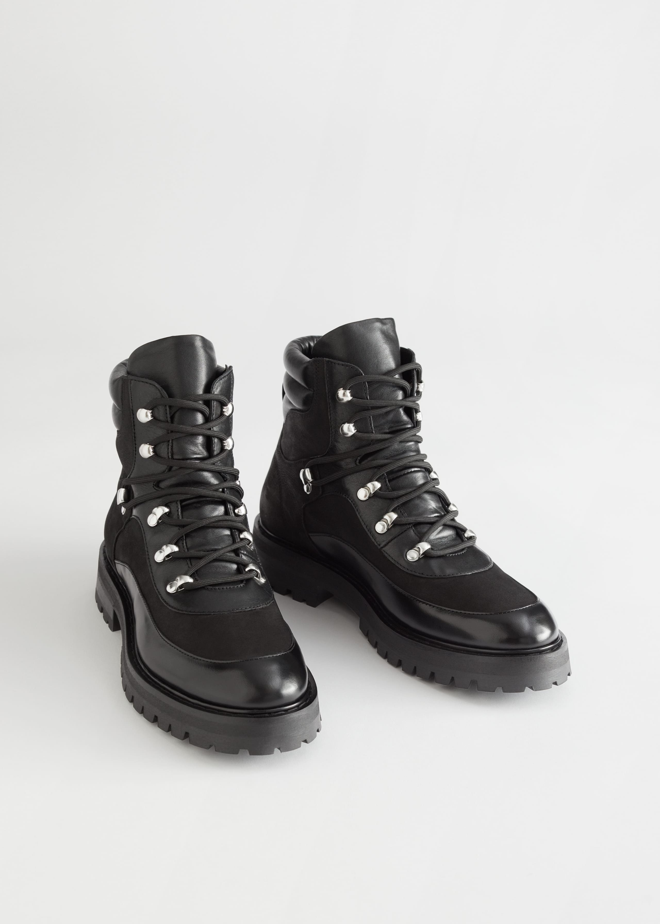 Leather Lace-Up Hiking Boots - Black - Still Life