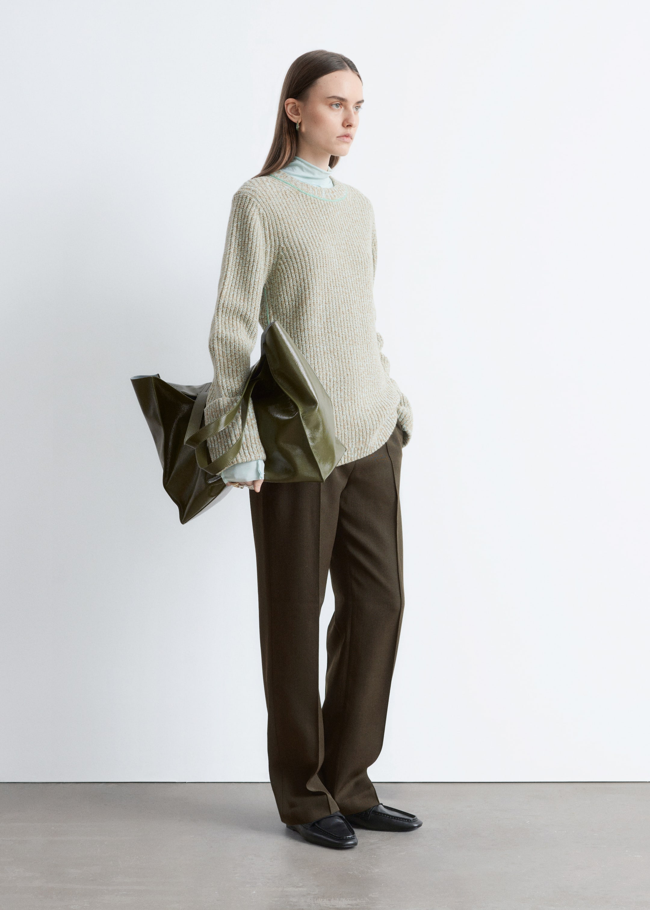 Größeres Bild anzeigen: Pullover aus Wolle mit Kontrastnaht - Türkis meliert - Ladies | H&M AT 1