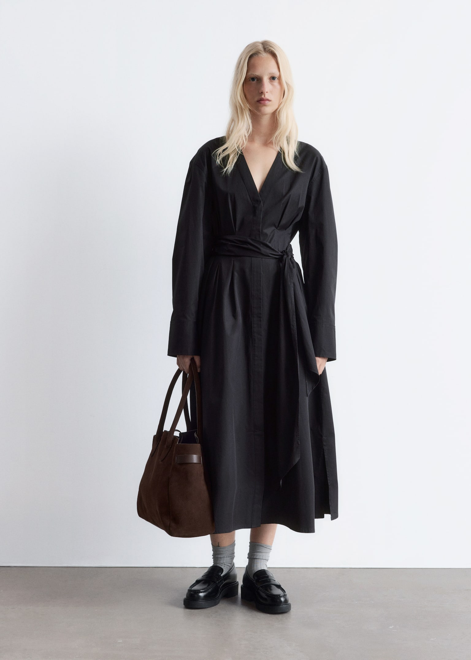 Midi-Hemdblusenkleid aus Baumwolle - Schwarz