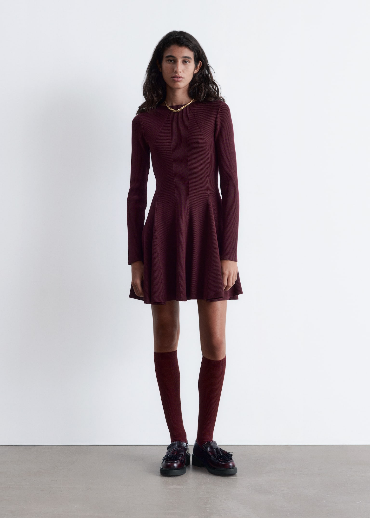 Mini abito in maglia a coste - Bordeaux/Nero