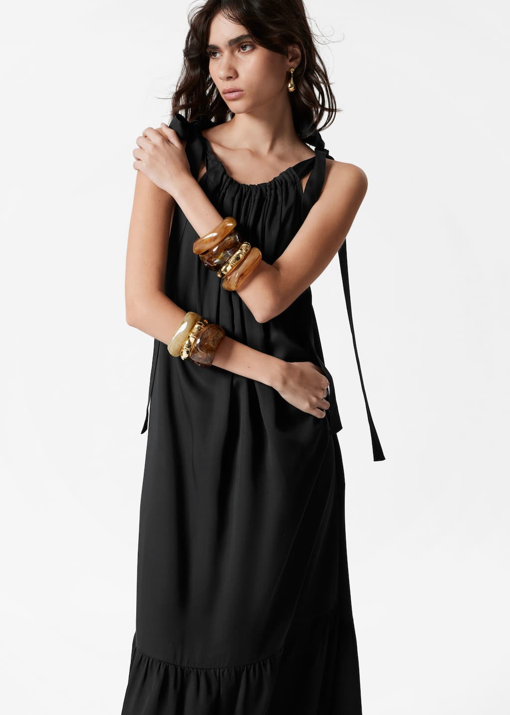 Image of Gathered Sleeveless Midi Dress