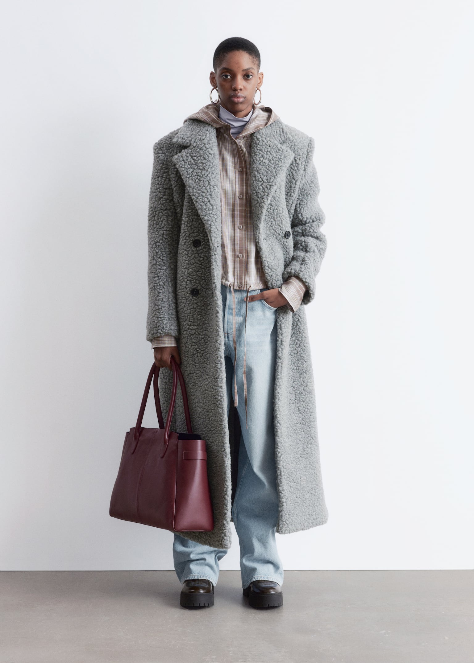 Maxi cappotto in shearling di lana - Grigio