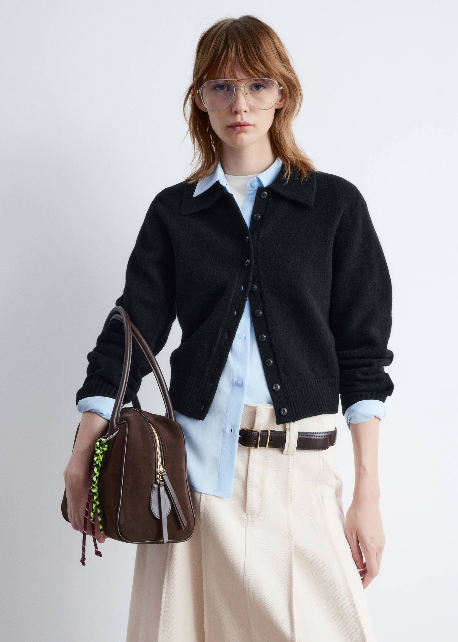 Gebreid vest met kraag - Zwart/Wit/Taupe