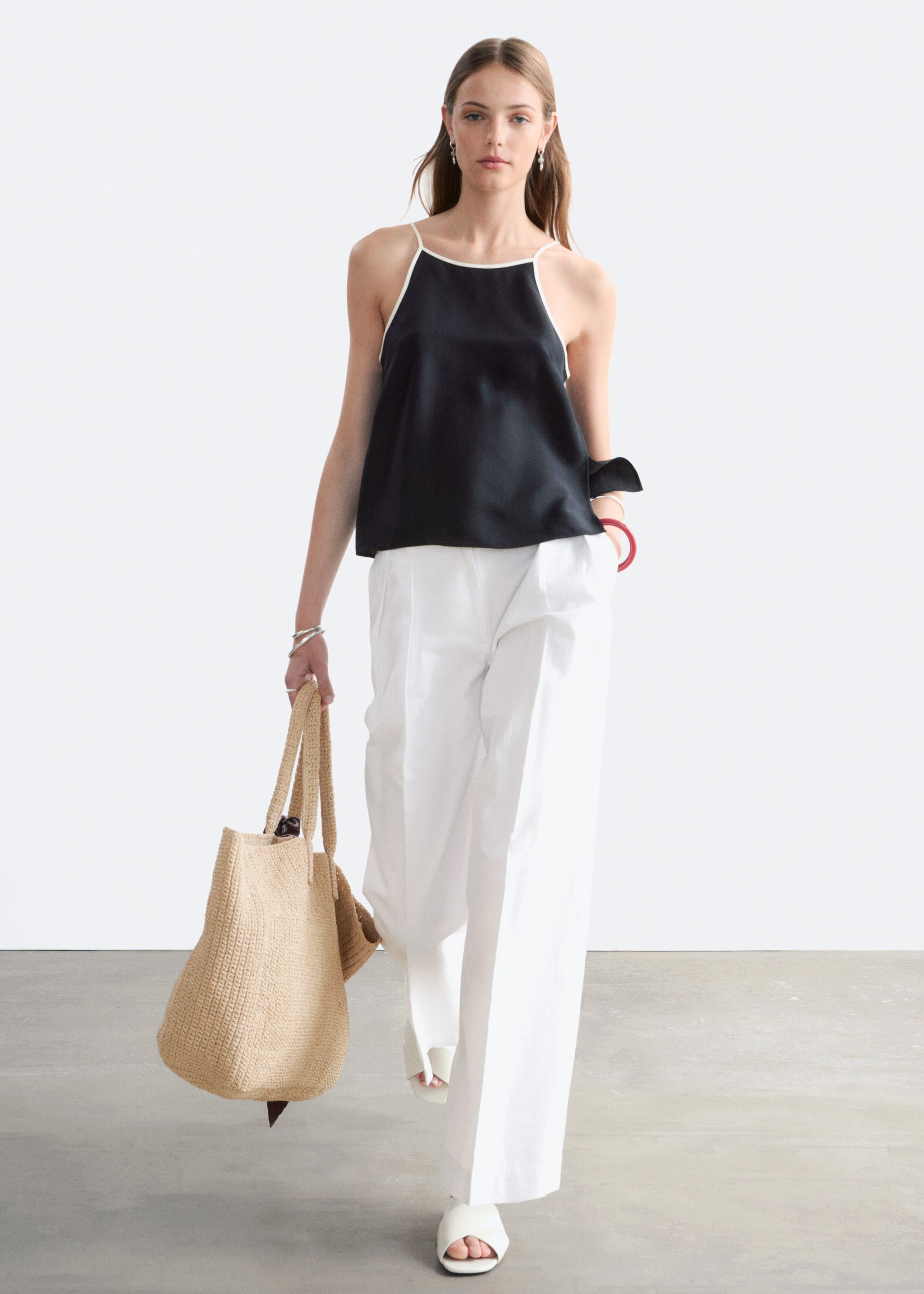 Image of Contrast Binding Silk Top
