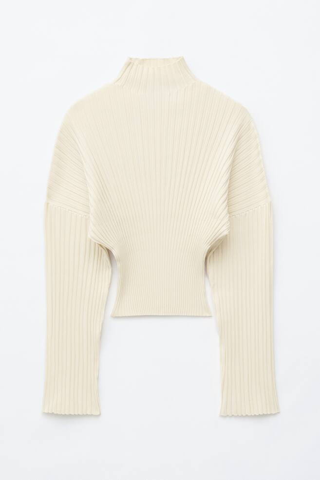 Ribbed Mock-Neck Jumper - White/Green - 1