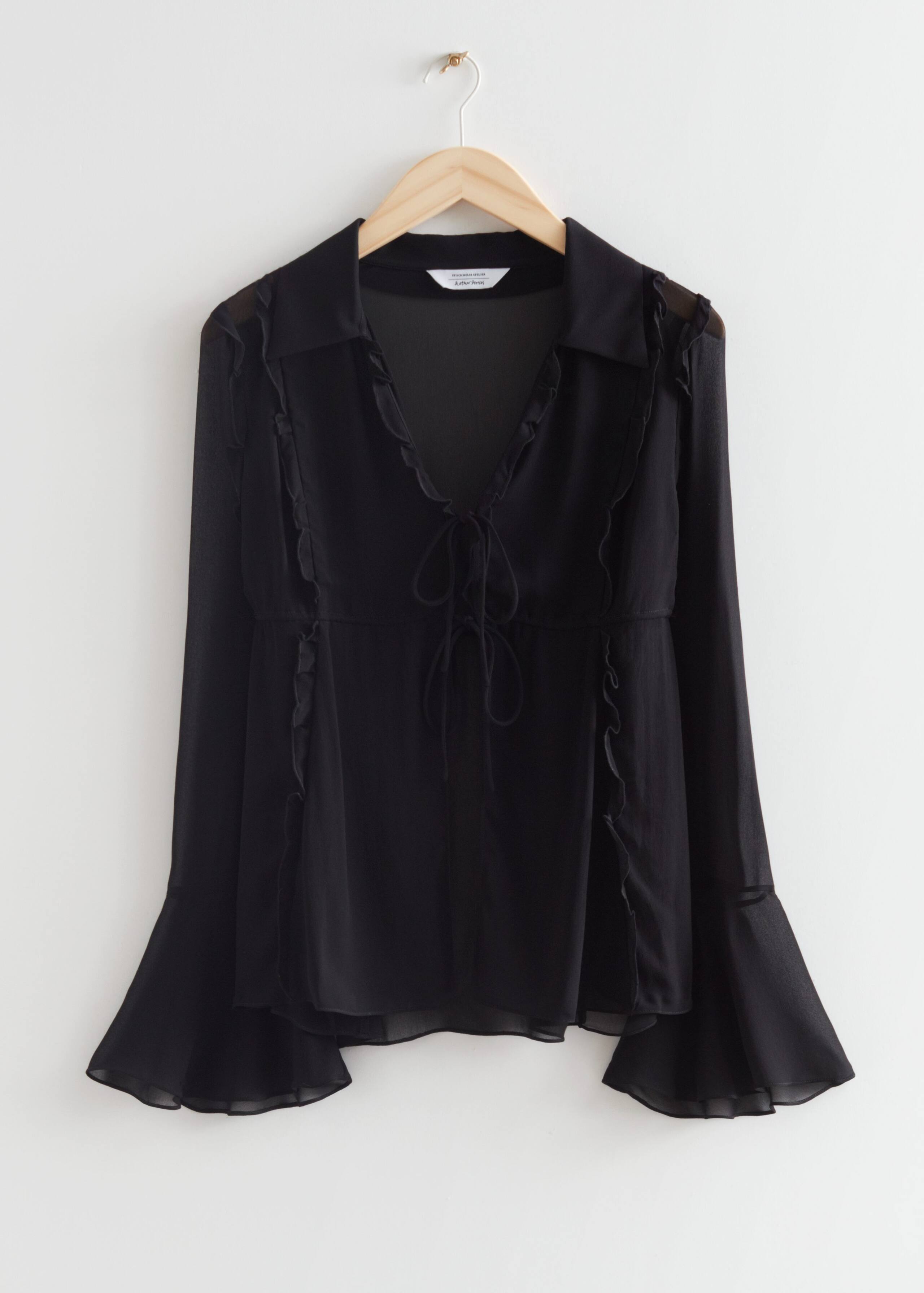 FrilledandTieSheerBlouse - Black - Natura morta